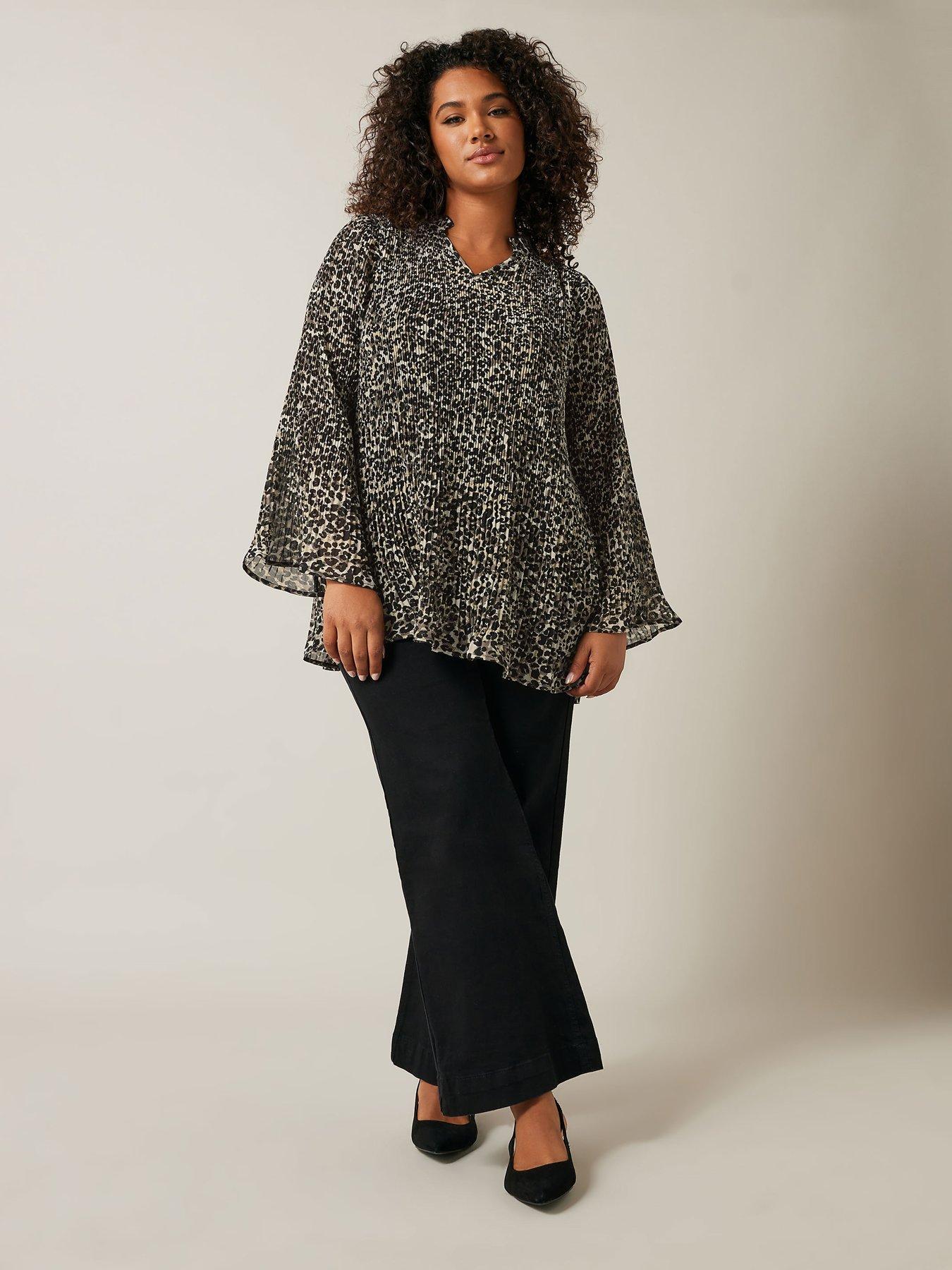 evans-animal-print-pleated-blouse-brownback