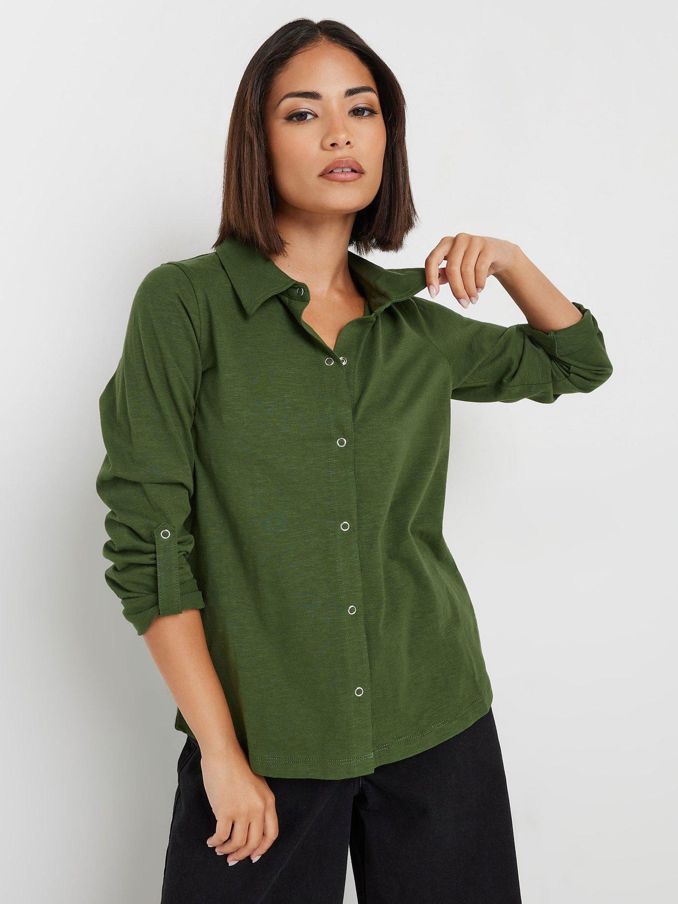 pixiegirl-petite-turn-back-cuff-shirt-green