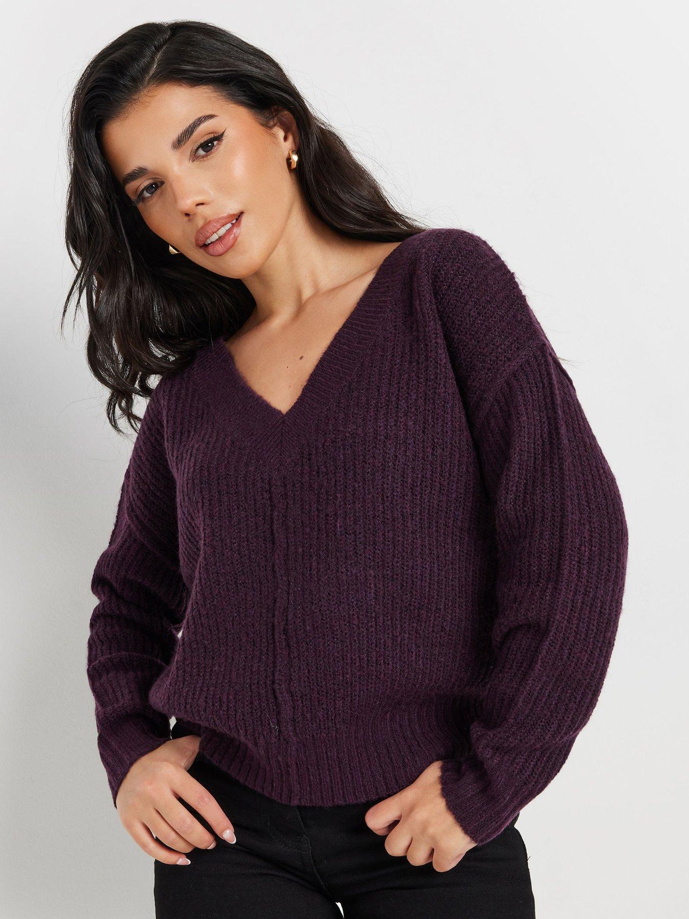 pixiegirl-petite-double-v-neck-jumper-purple