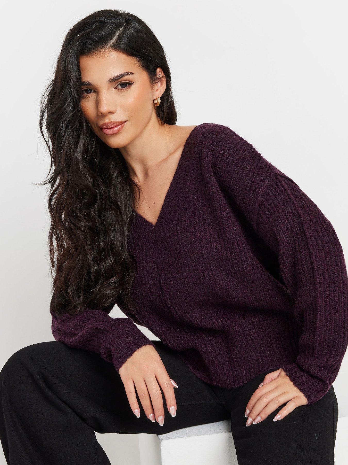 pixiegirl-petite-double-v-neck-jumper-purpleoutfit