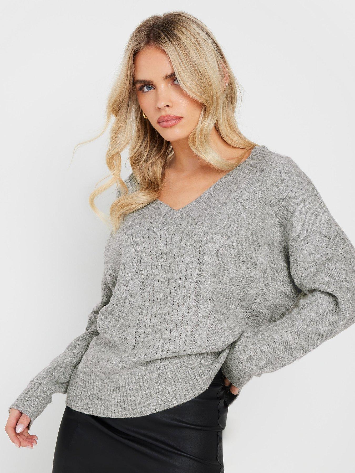 pixiegirl-petite-double-v-neck-jumper-grey