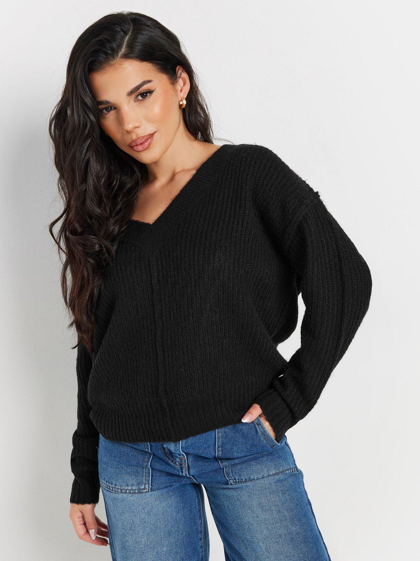 pixiegirl-petite-double-v-neck-jumper-black