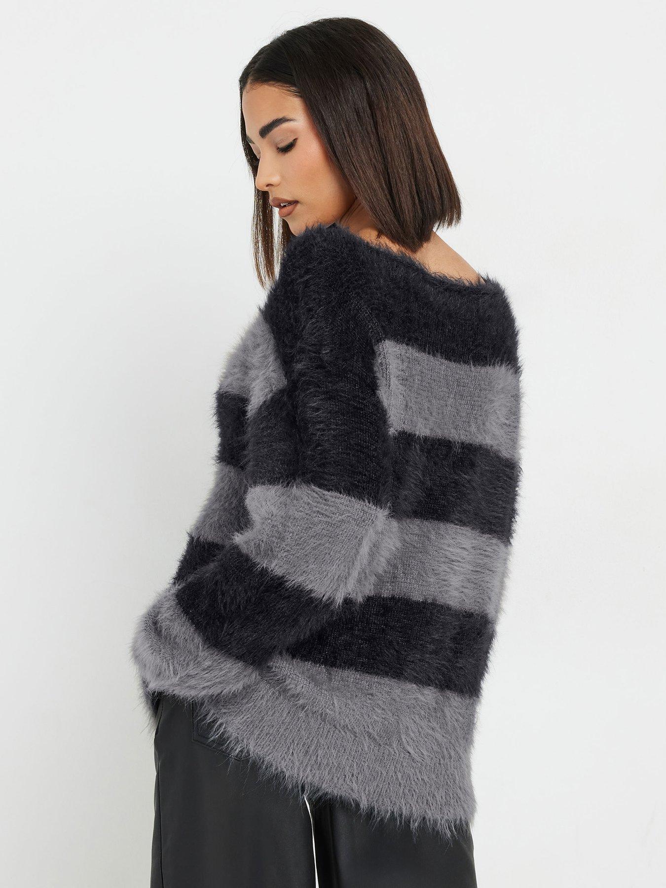 pixiegirl-petite-stripe-feather-slash-neck-jumper-greystillFront