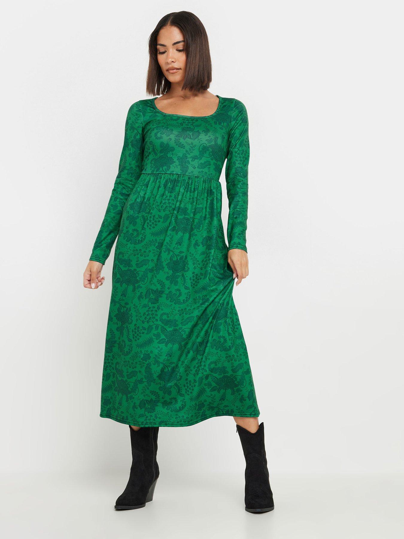 pixiegirl-petite-long-sleeve-paisley-midi-dress-green