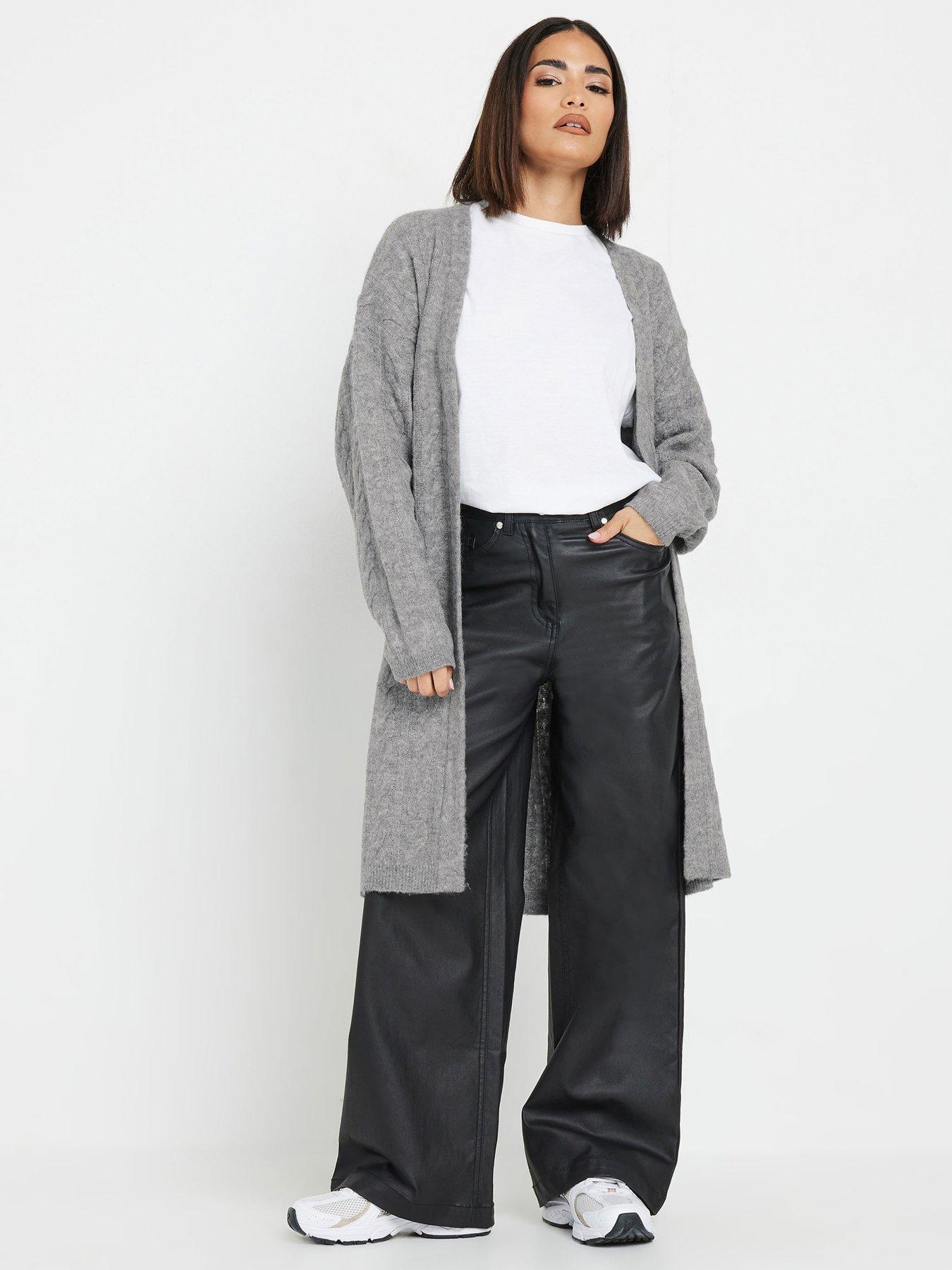 PixieGirl Petite Cable Belted Maxi Cardigan - Grey