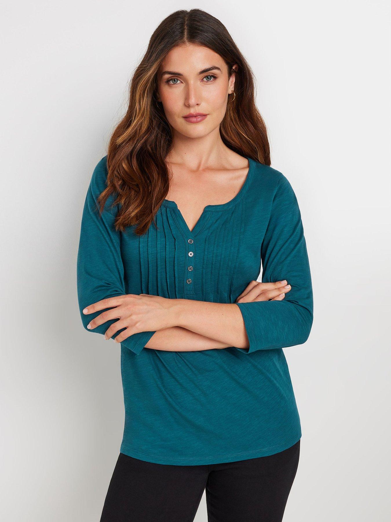 long-tall-sally-34-sleeve-pintuck-top-green