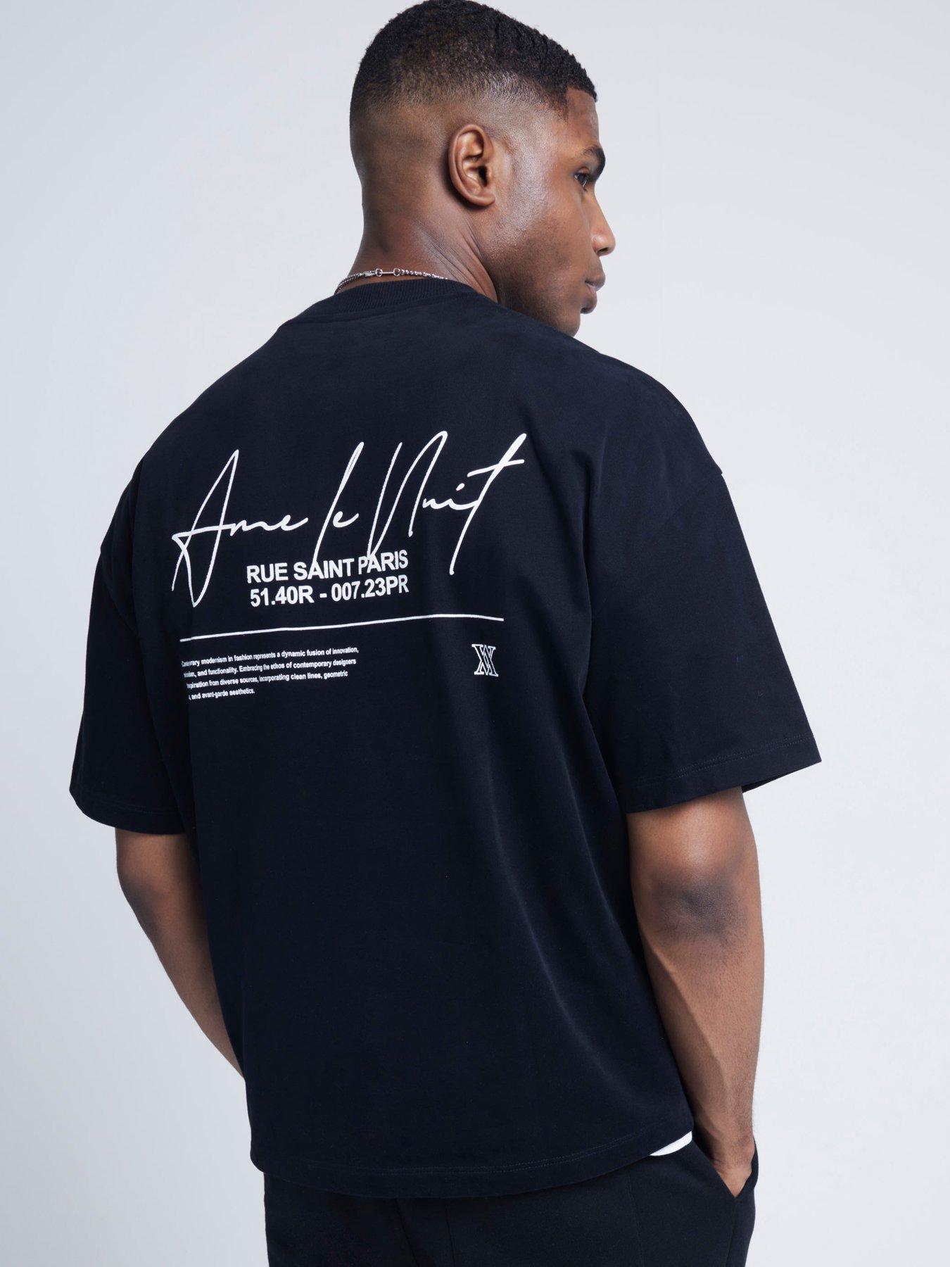 Image 1 of 5 of River Island Short Sleeve Oversized Ame Le Nuit Block T-Shirt - Black