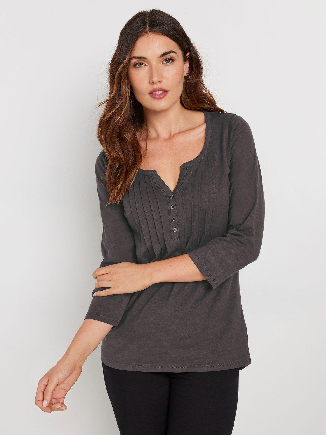 long-tall-sally-34-sleeve-pintuck-top-grey