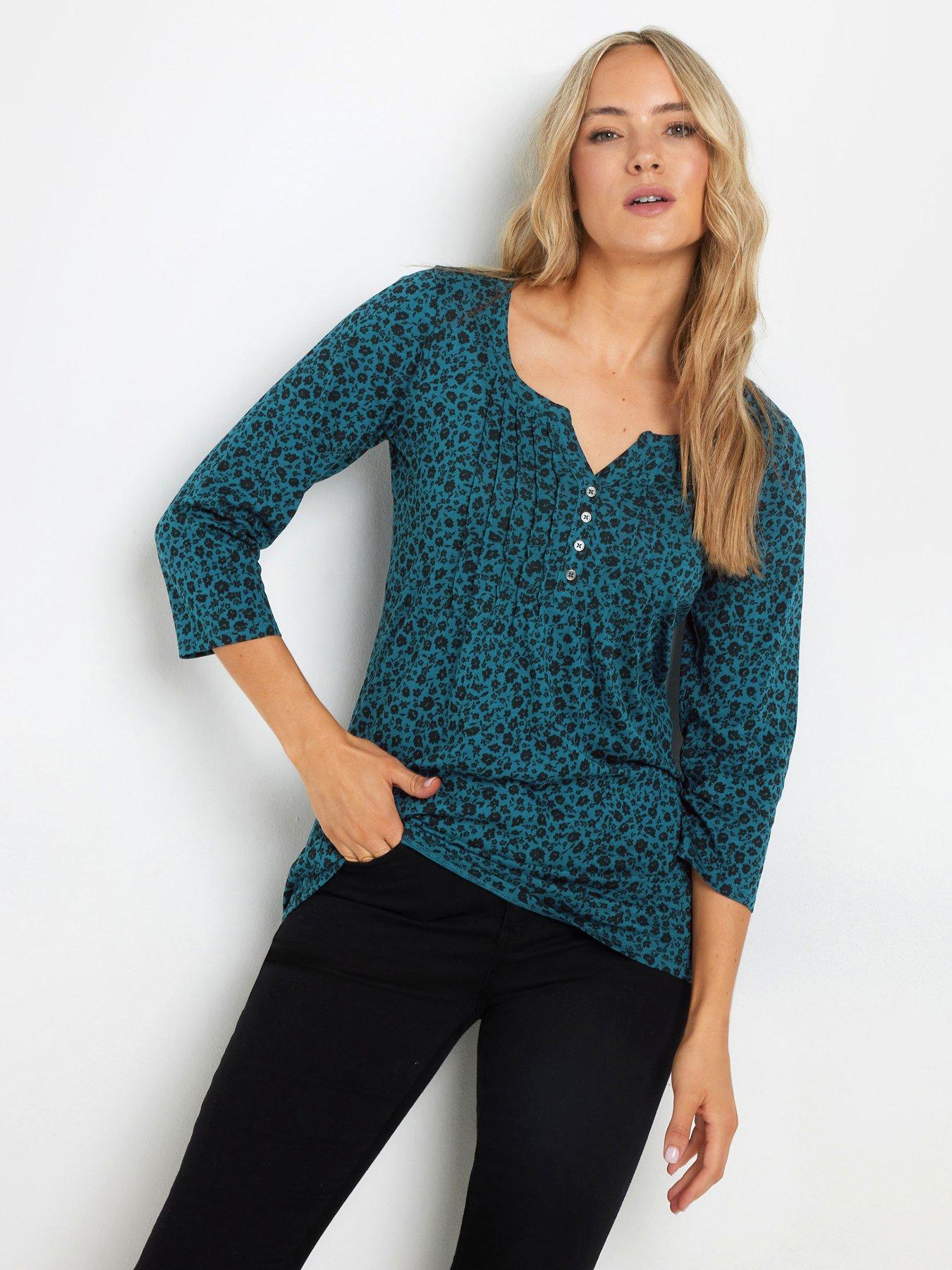 long-tall-sally-34-sleeve-pintuck-top-green