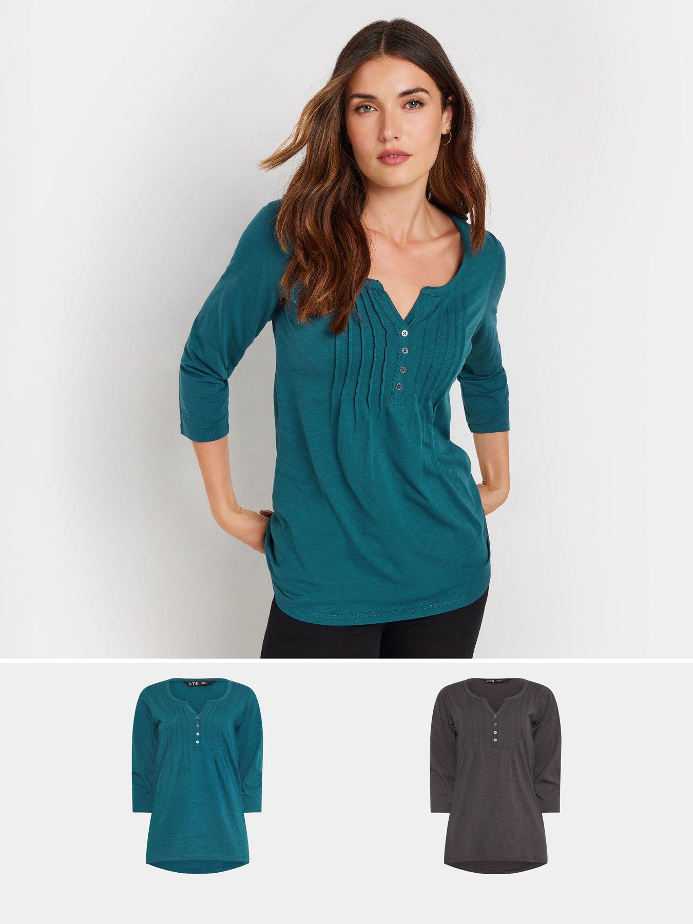 Image 1 of 4 of Long Tall Sally 2 Pack 3/4 Sleeve Pintuck Top - Multi - Grey