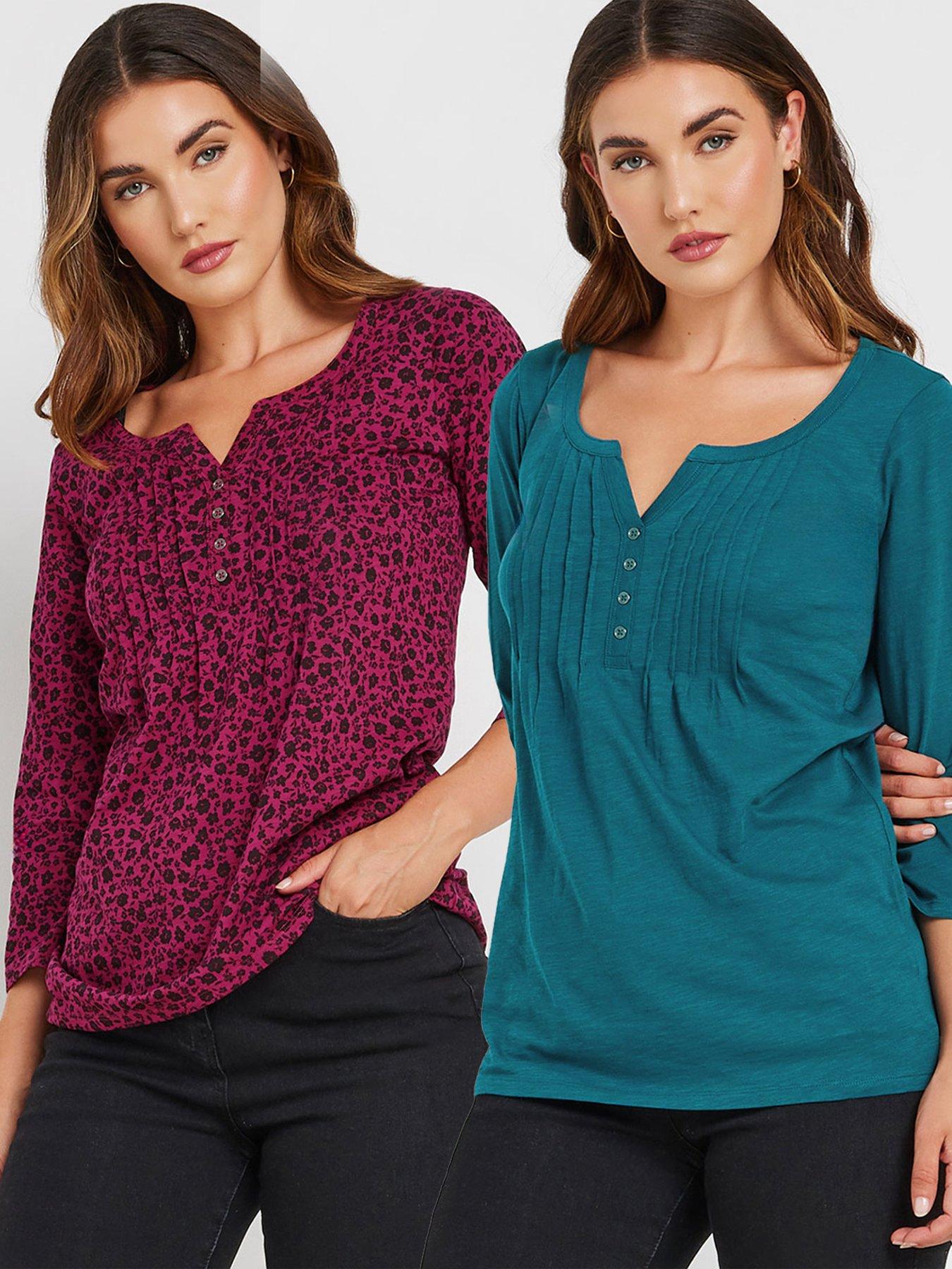 Long Tall Sally 2 Pack 3/4 Sleeve Pintuck Top - Multi