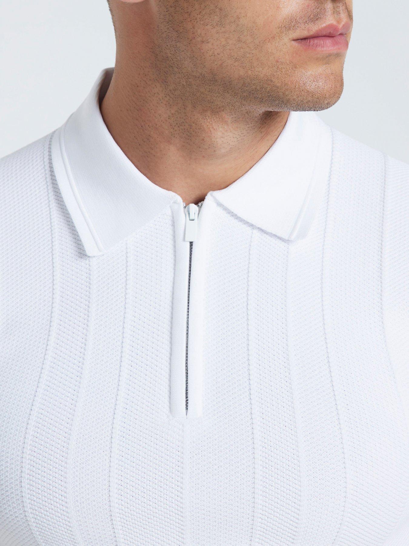 river-island-short-sleeve-knitted-herringbone-muscle-fit-polo-shirt-whiteoutfit