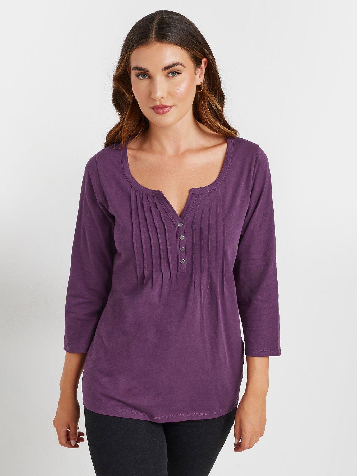 long-tall-sally-34-sleeve-pintuck-top-purple