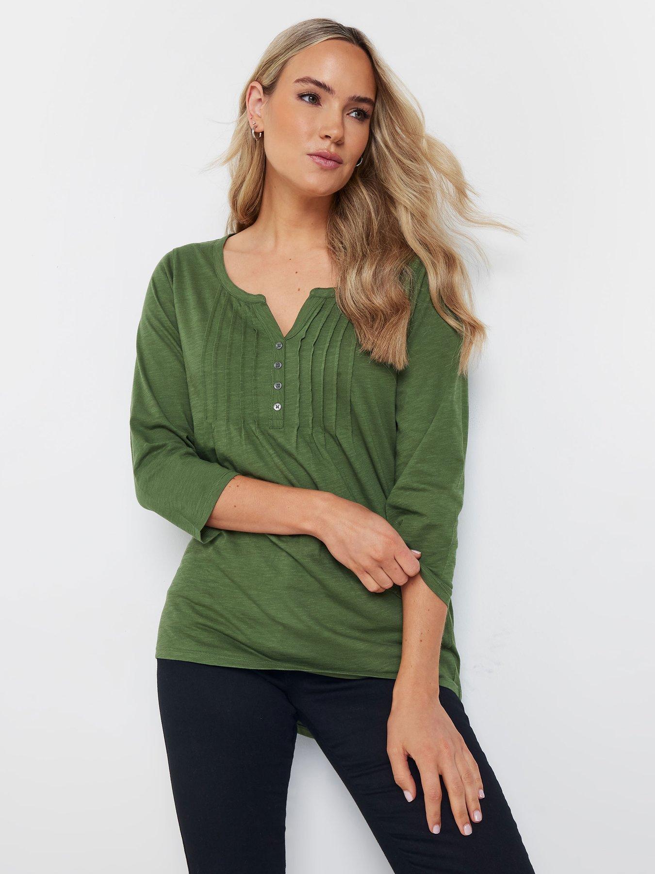 long-tall-sally-34-sleeve-pintuck-top-green