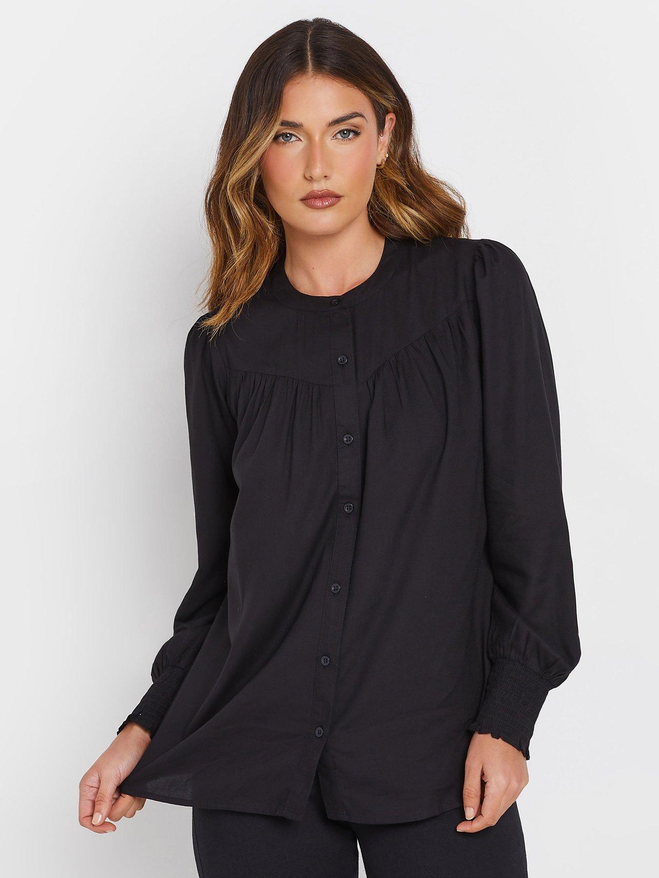 long-tall-sally-tall-long-sleeve-yoke-shirred-cuff-top-black