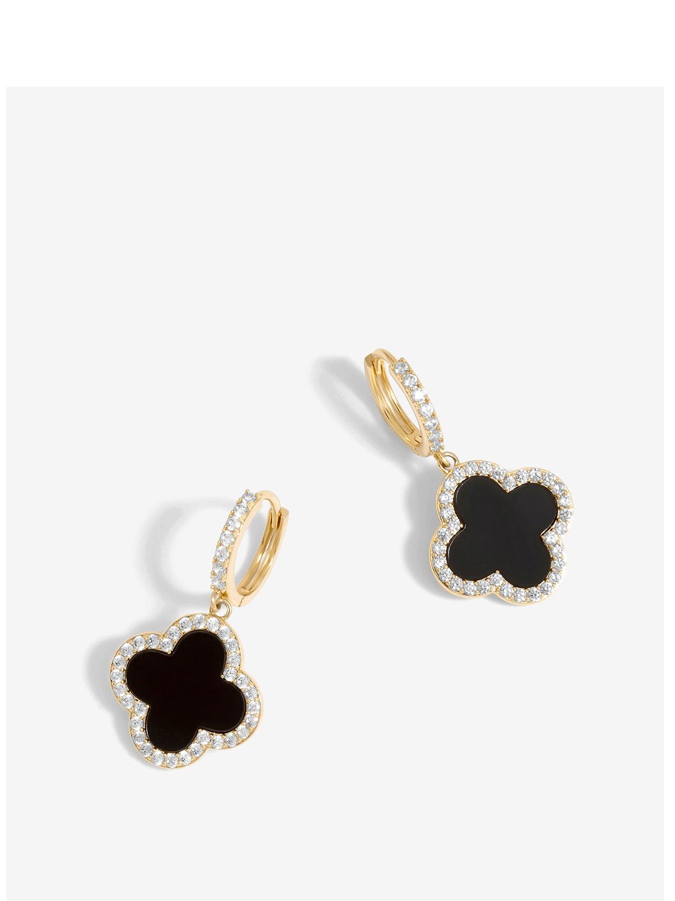 Image 1 of 3 of Jon Richard Gold Plated and Jet Clover Huggie Earrings