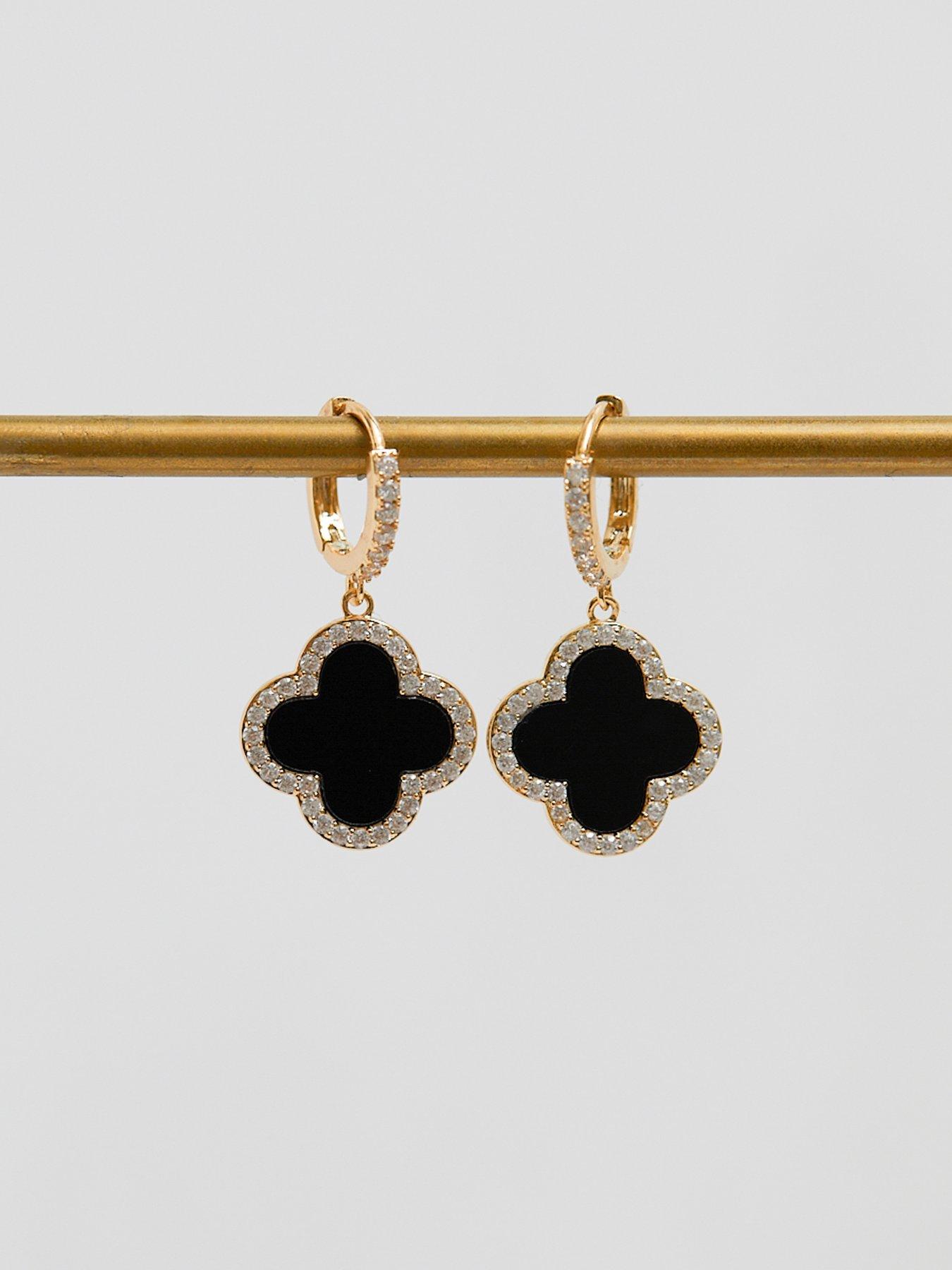 Image 3 of 3 of Jon Richard Gold Plated and Jet Clover Huggie Earrings