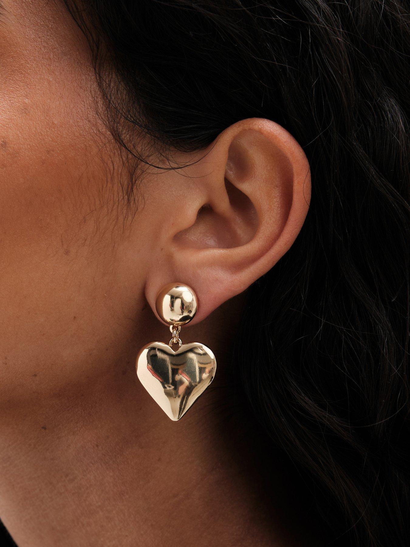 mood-gold-polished-puffed-heart-drop-earringsstillFront