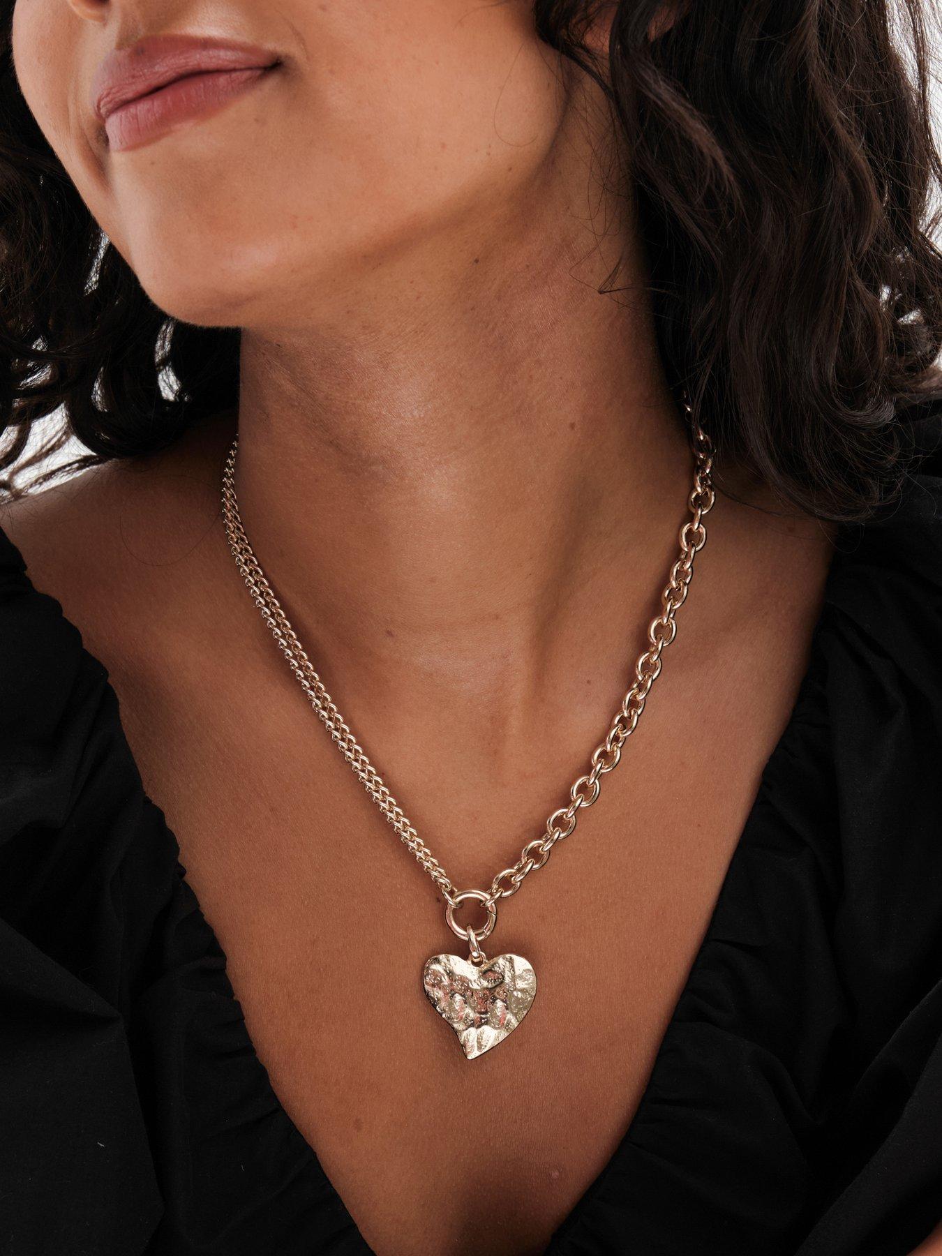 mood-gold-hammered-matte-twisted-heart-double-chain-necklacestillFront