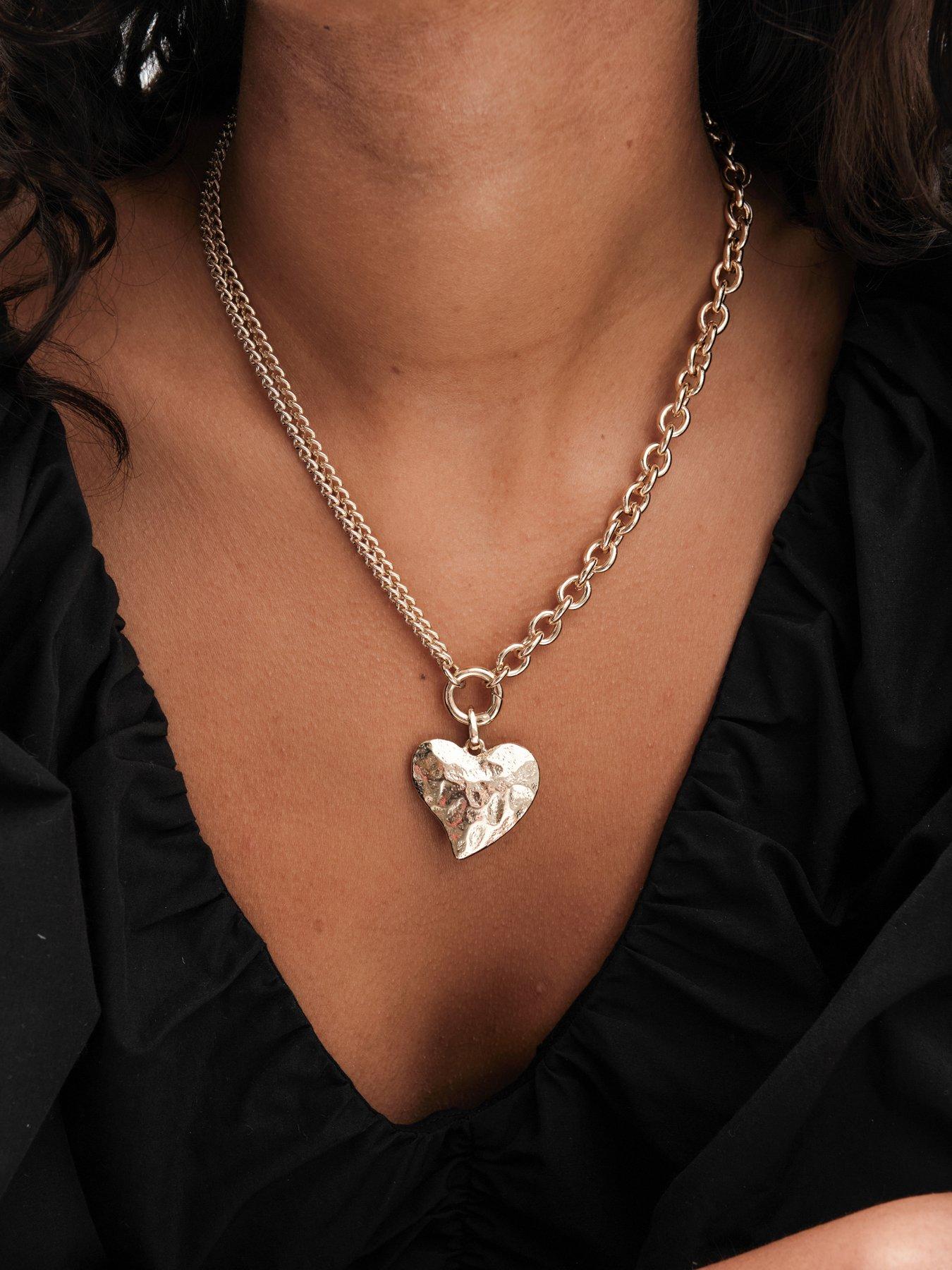 mood-gold-hammered-matte-twisted-heart-double-chain-necklaceback