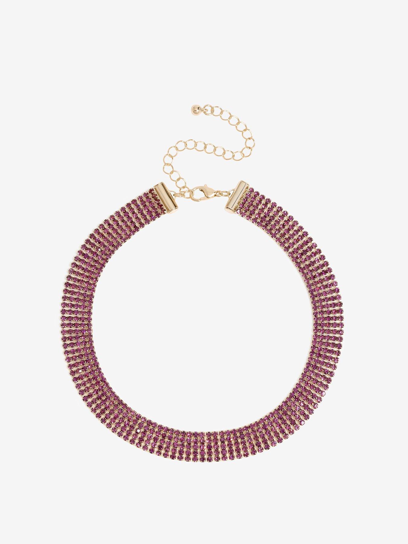 Mood Gold Amethyst Fixed Diamante Choker Necklace