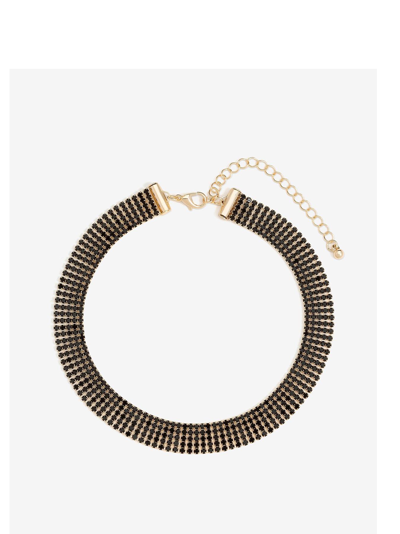 mood-gold-black-fixed-diamante-choker-necklace