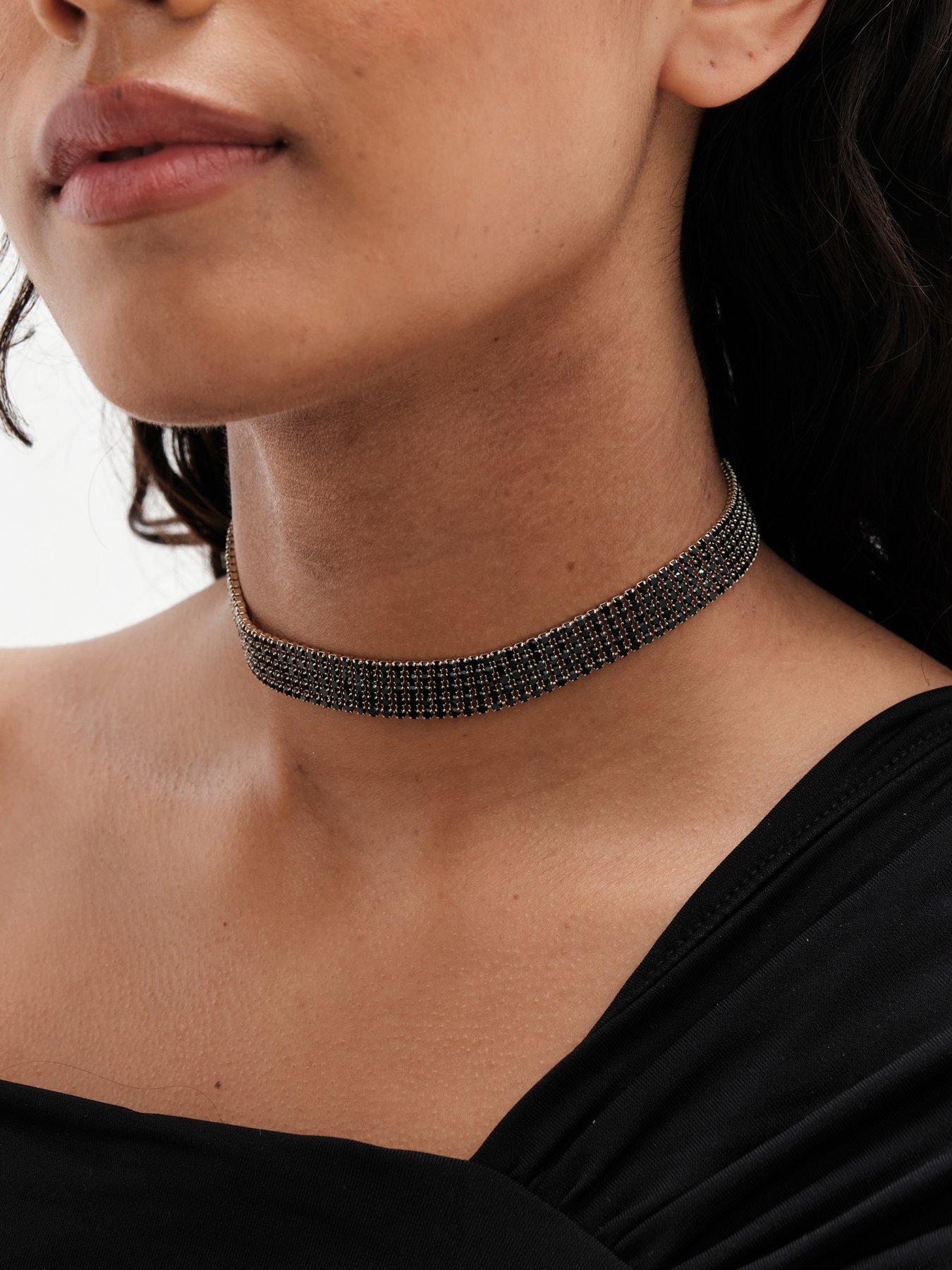 mood-gold-black-fixed-diamante-choker-necklacestillFront