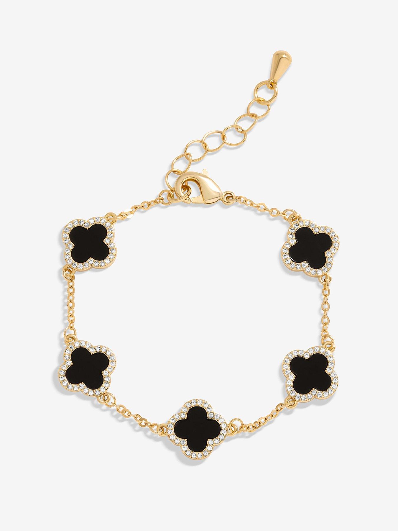 Jon Richard Gold Plated Jet Enamel Clover Bracelet