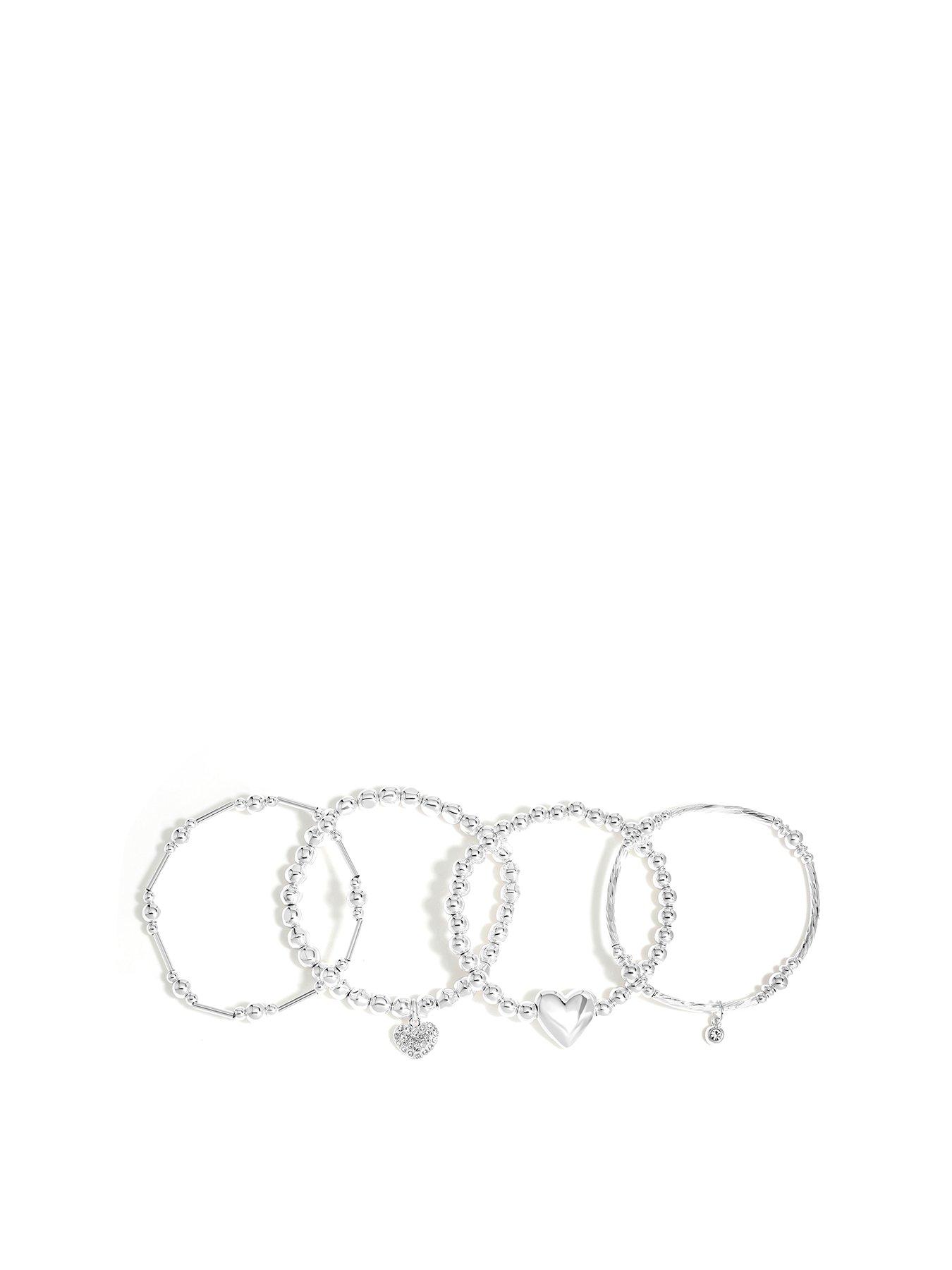 mood-silver-polished-ball-heart-charm-stretch-bracelets