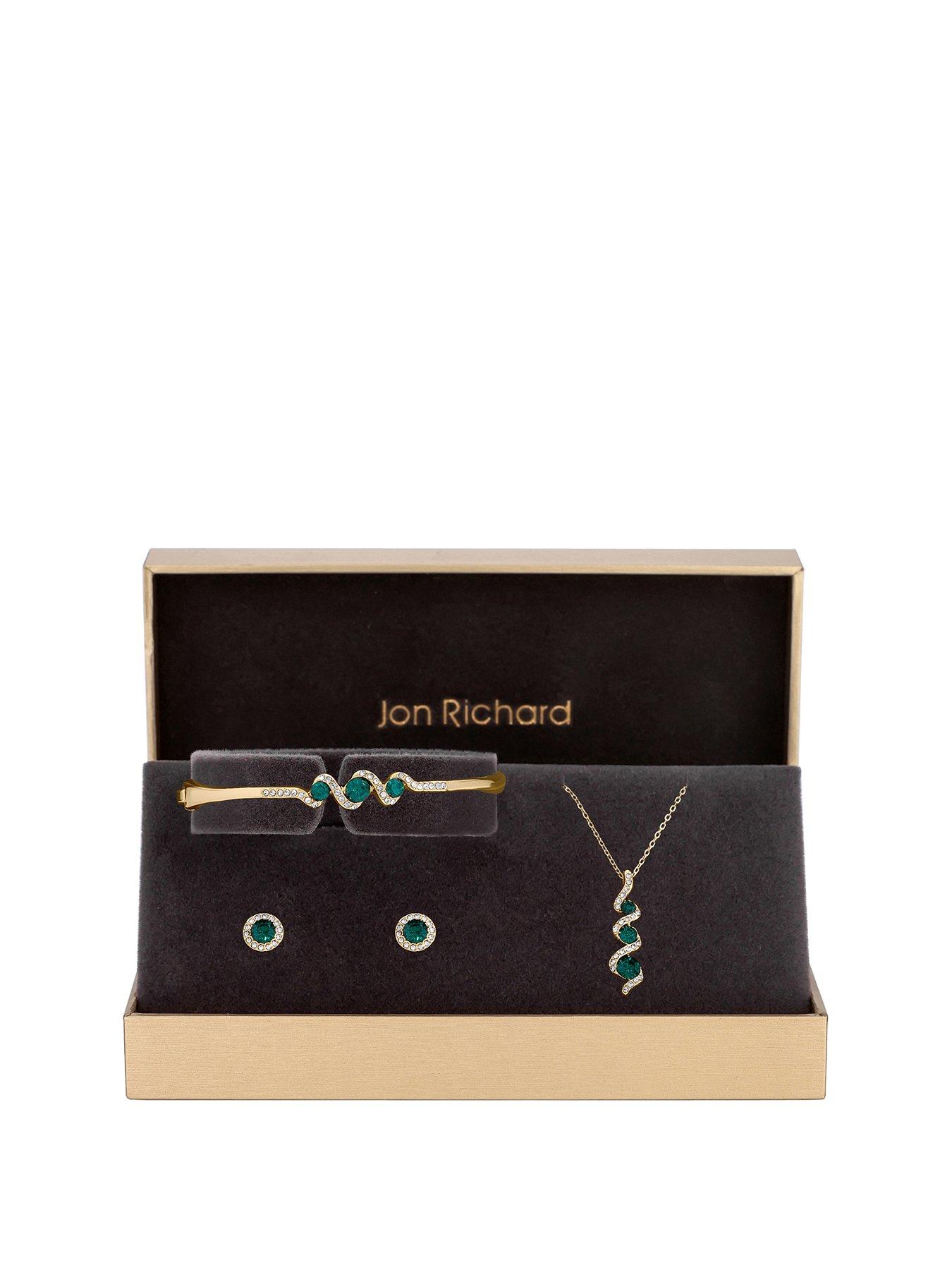 undefined Gold Plated Emerald And Crystal Twist Drop Trio Set  - Gift Box