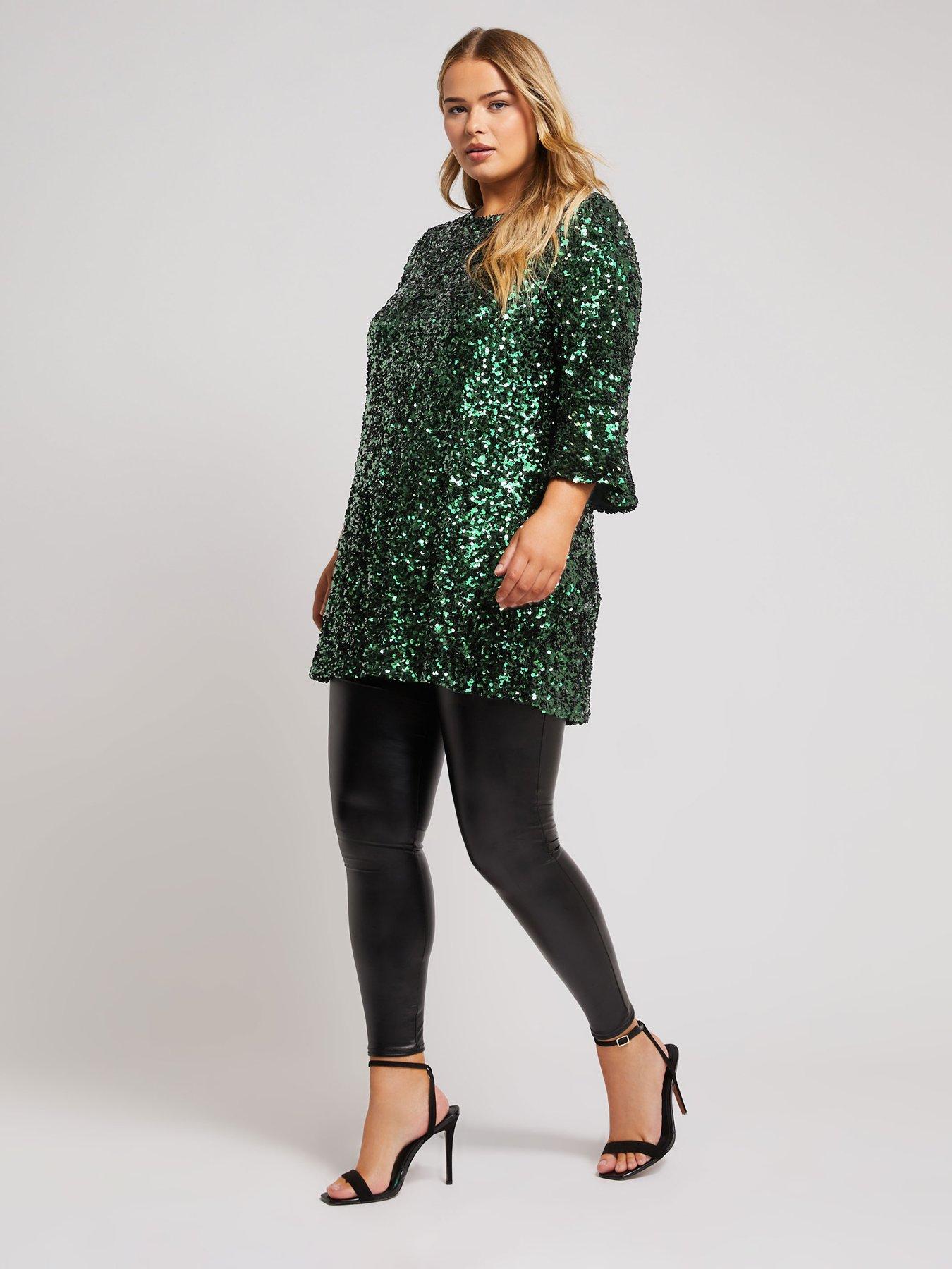 yours-curve-sequin-flute-sleeve-top-greenback