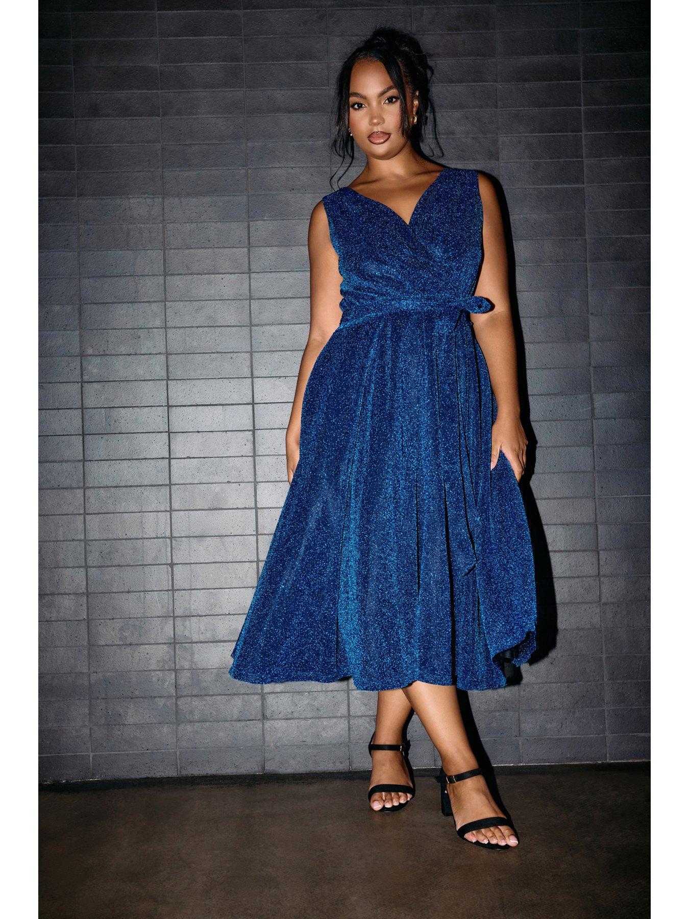 yours-curve-metallic-wrap-skater-dress-blue