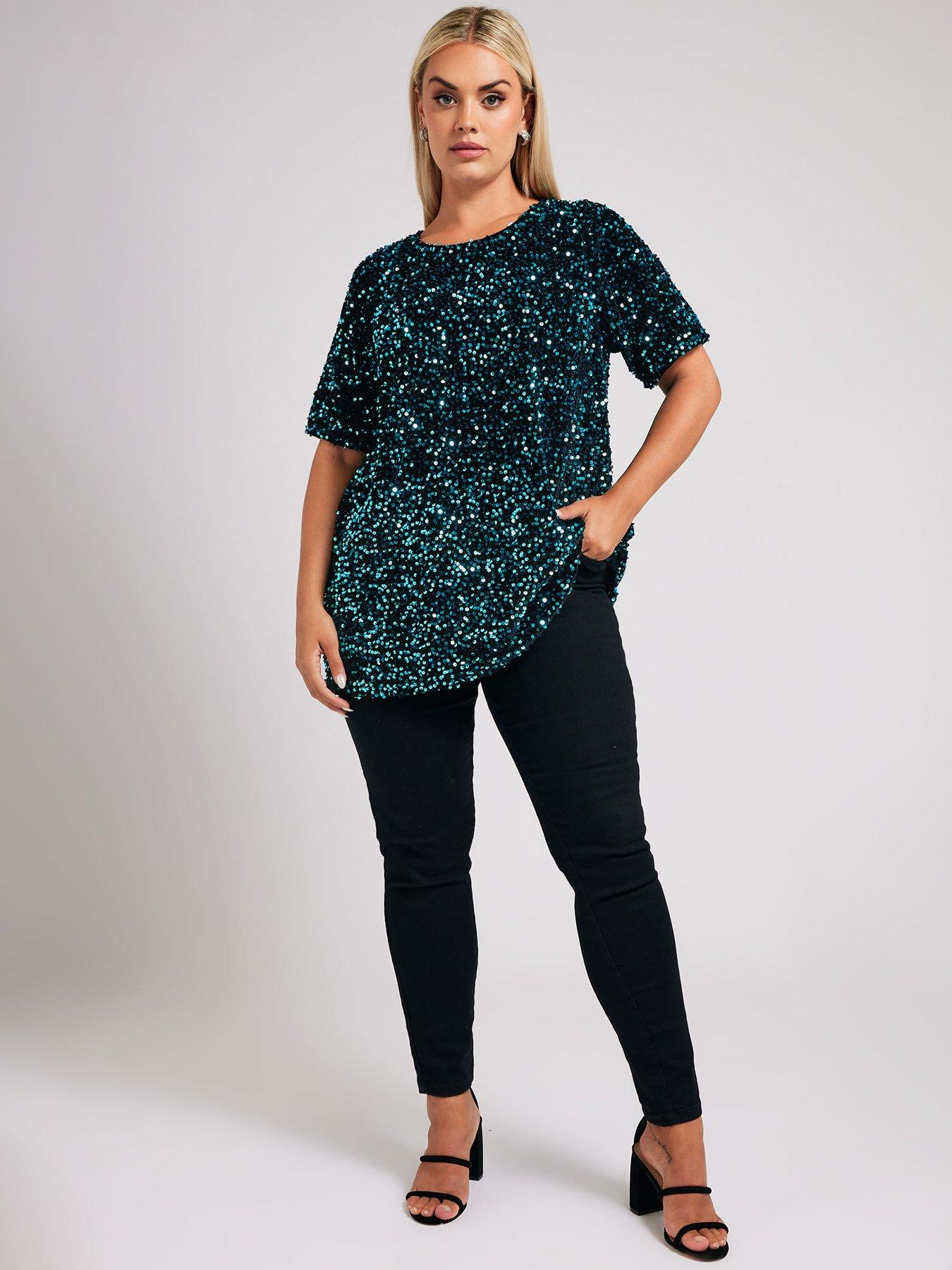 yours-curve-sequin-velvet-t-shirt-blueback