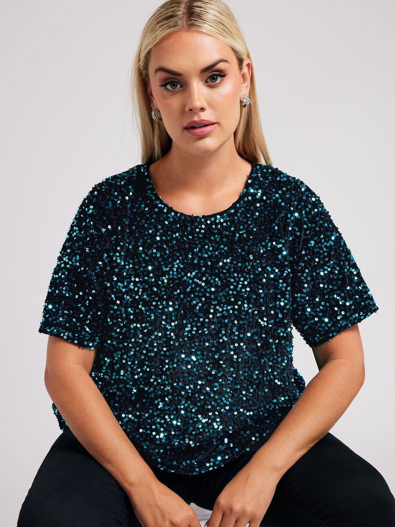 yours-curve-sequin-velvet-t-shirt-blueoutfit