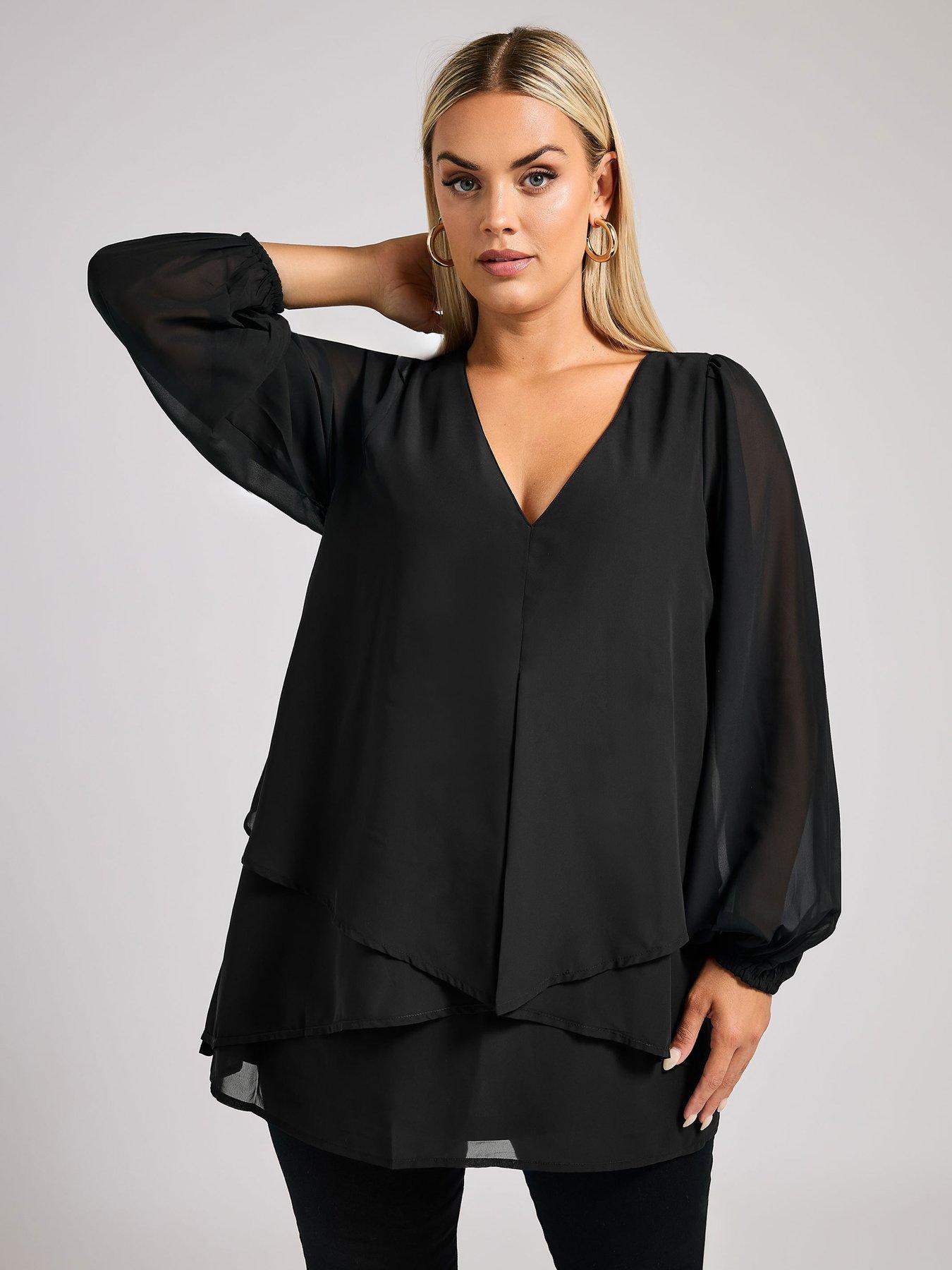 yours-curve-long-sleeve-layered-blouse-black