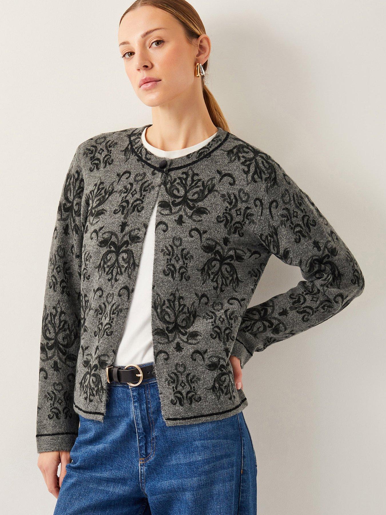 undefined Jess Jacquard Cardigan - Grey