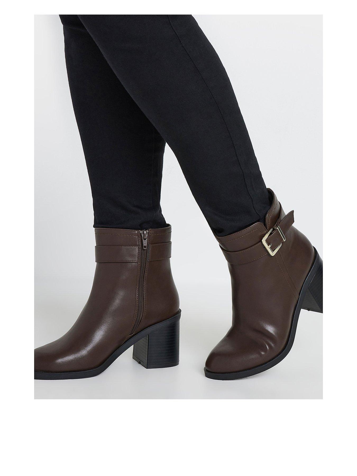 yours-extra-wide-fit-buckle-block-heel-boot-brown