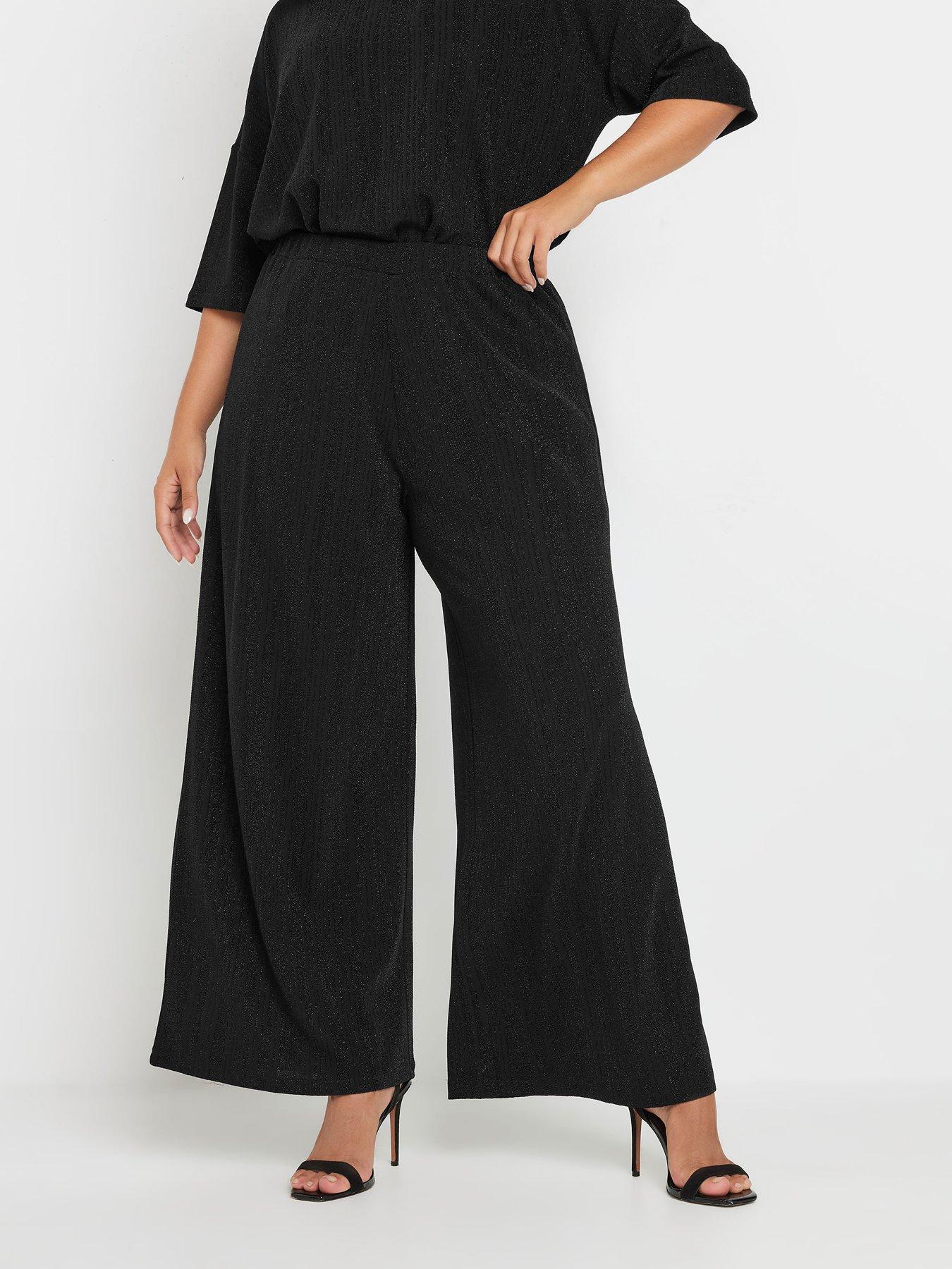 yours-curve-lurex-stripe-wide-leg-trouser-black