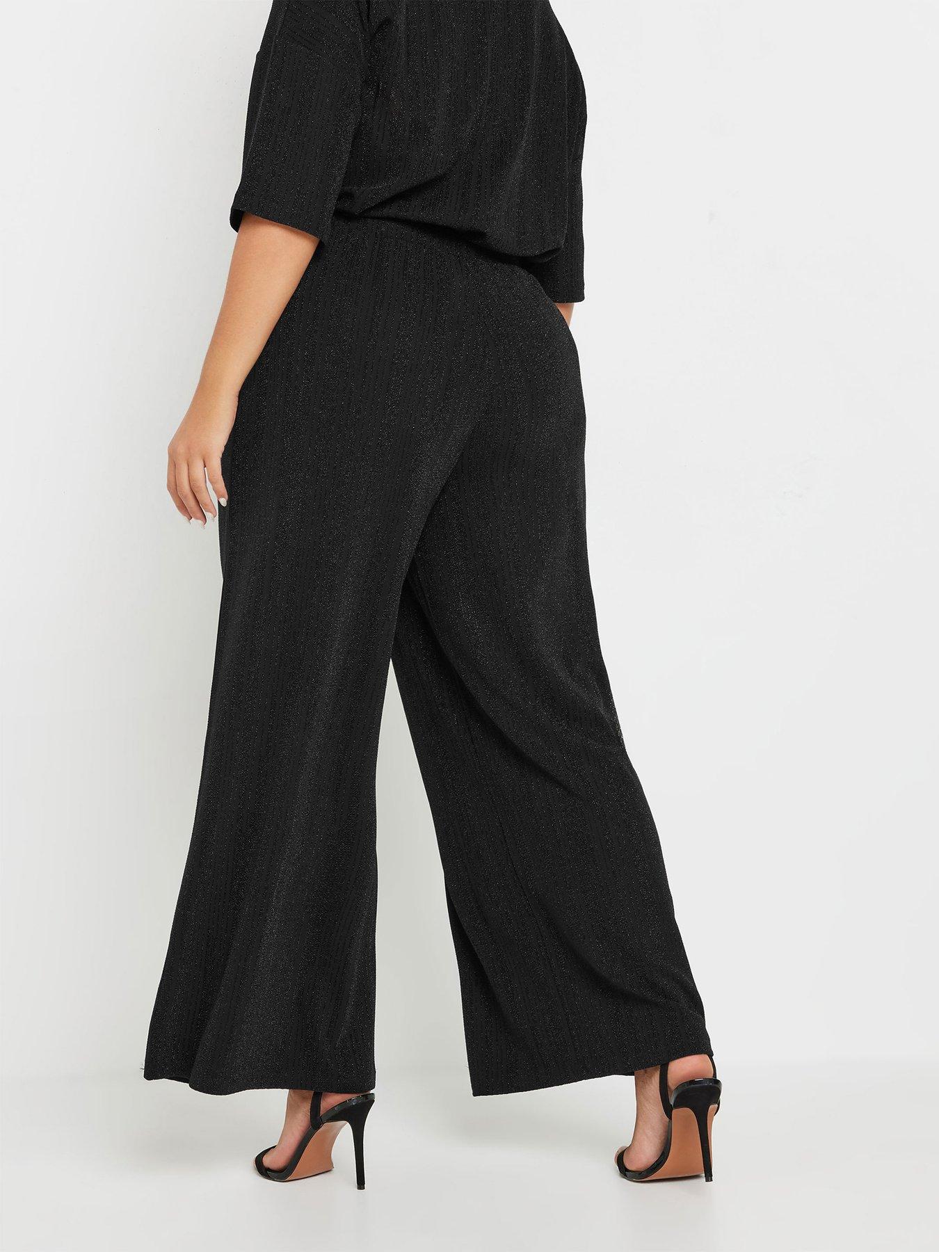 yours-curve-lurex-stripe-wide-leg-trouser-blackstillFront