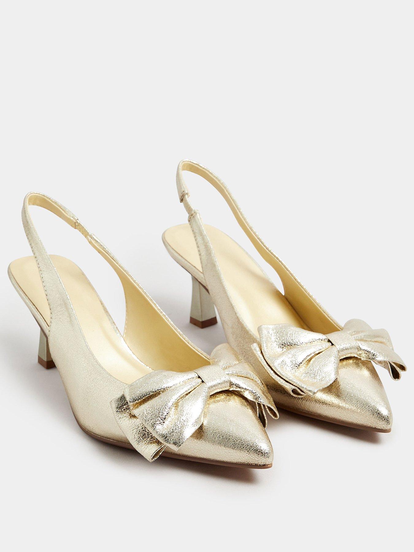 yours-extra-wide-fit-bow-slingback-heels-goldstillFront