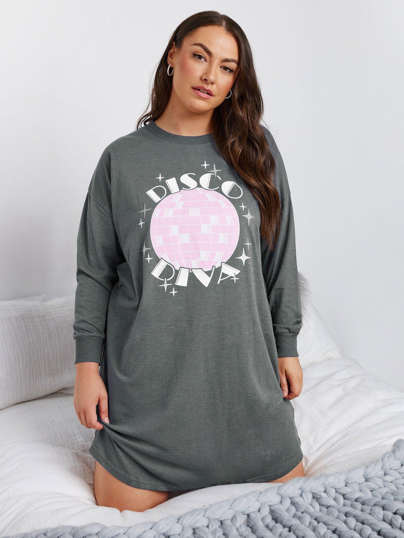 yours-curve-disco-diva-long-sleeve-nightdress-grey