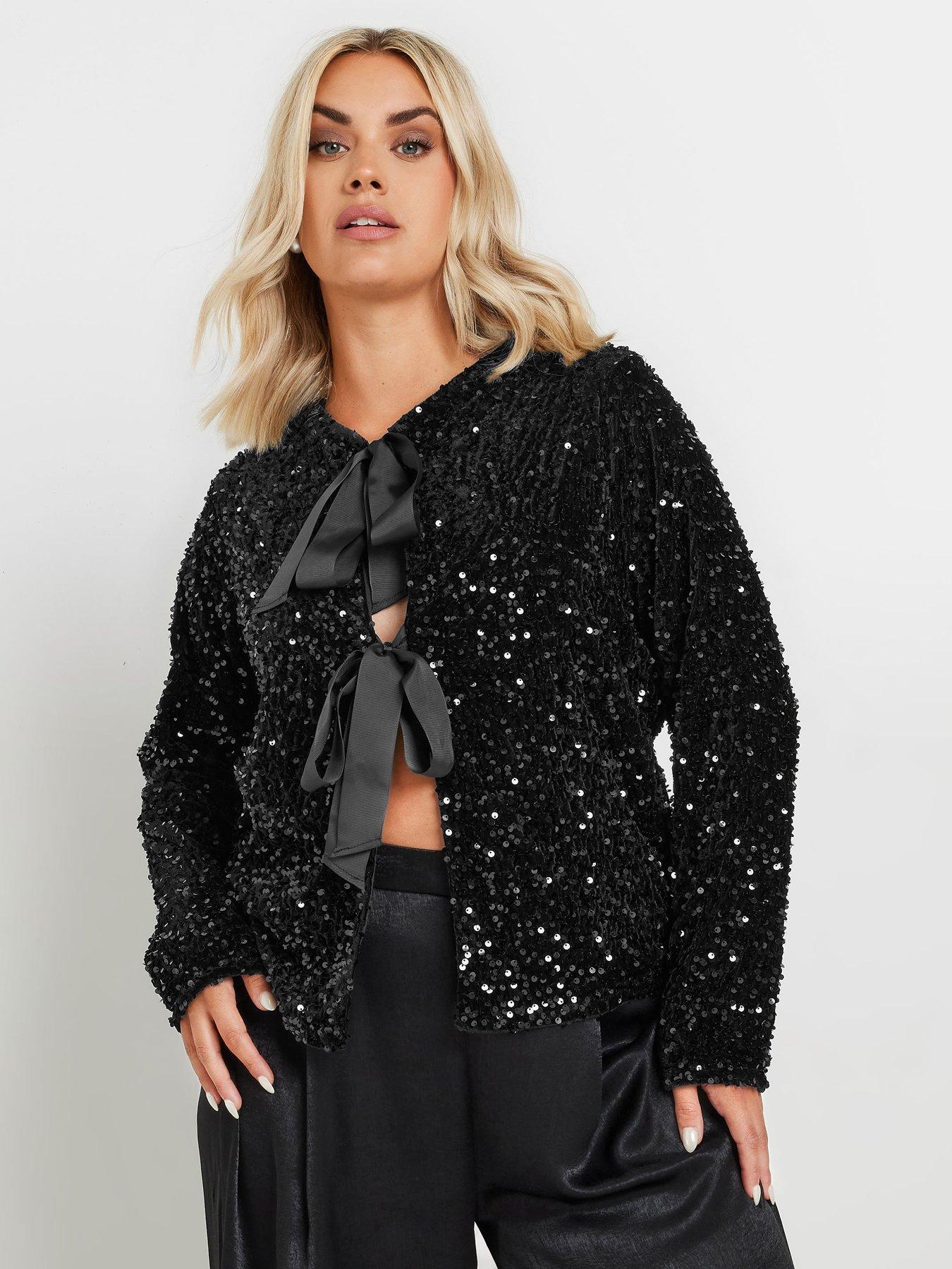 Yours Curve Bow Sequin Jacket - Black