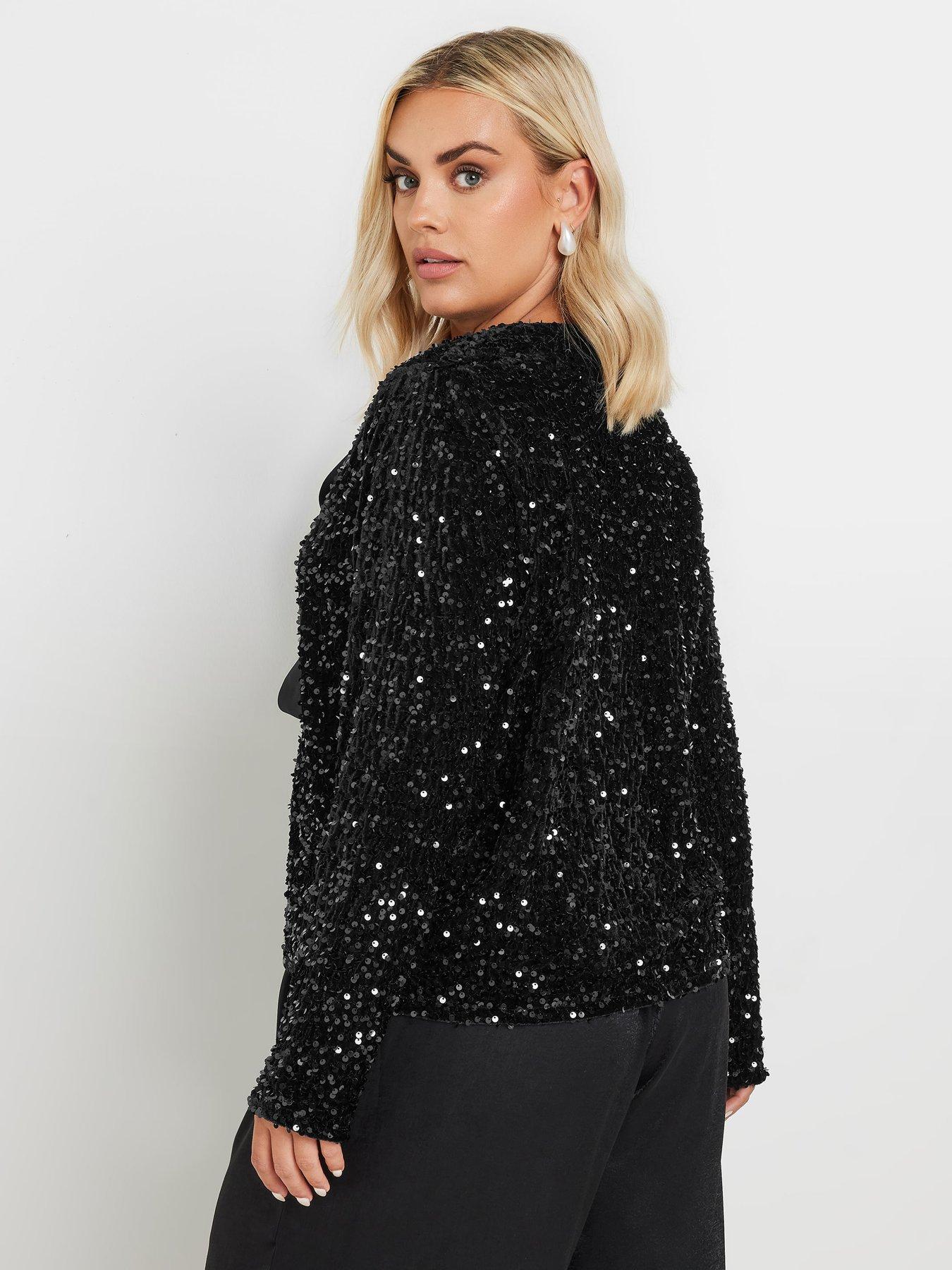 Image 2 of 4 of Yours Curve Bow Sequin Jacket - Black
