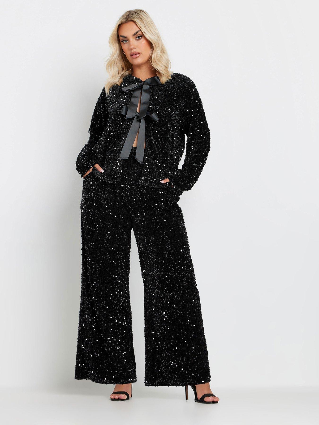Image 3 of 4 of Yours Curve Bow Sequin Jacket - Black