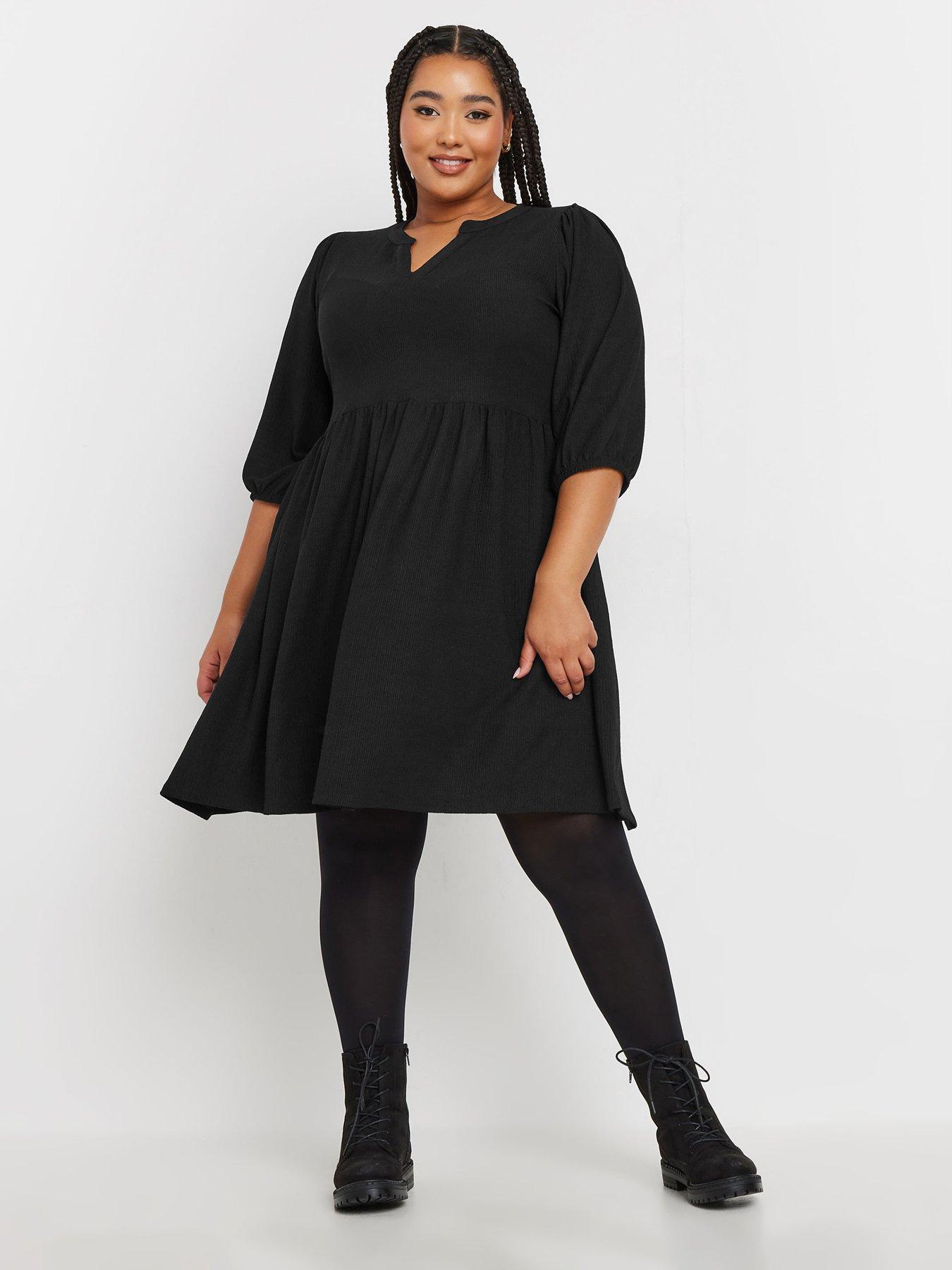 yours-curve-textured-short-dress-blackfront