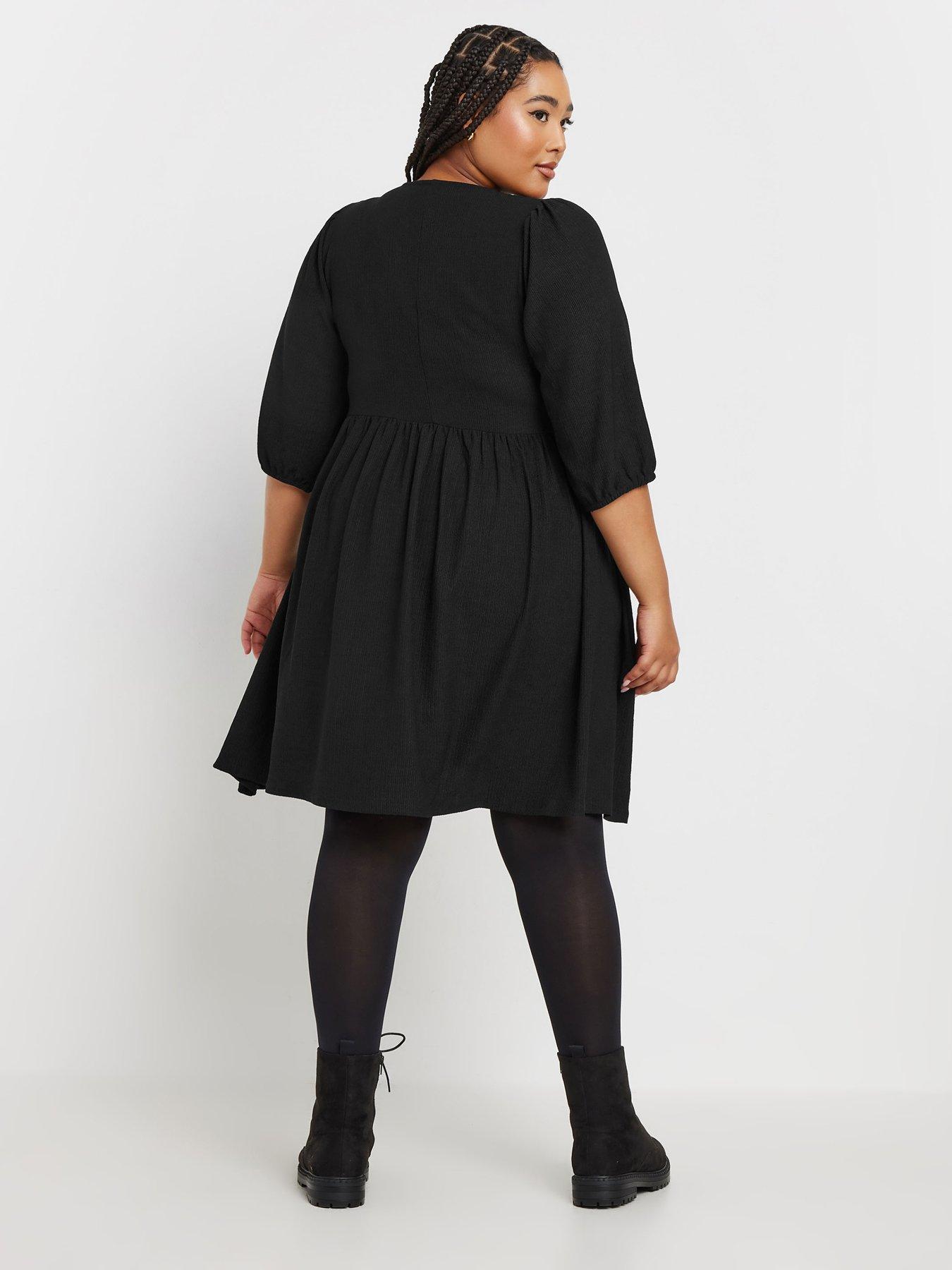 yours-curve-textured-short-dress-blackstillFront