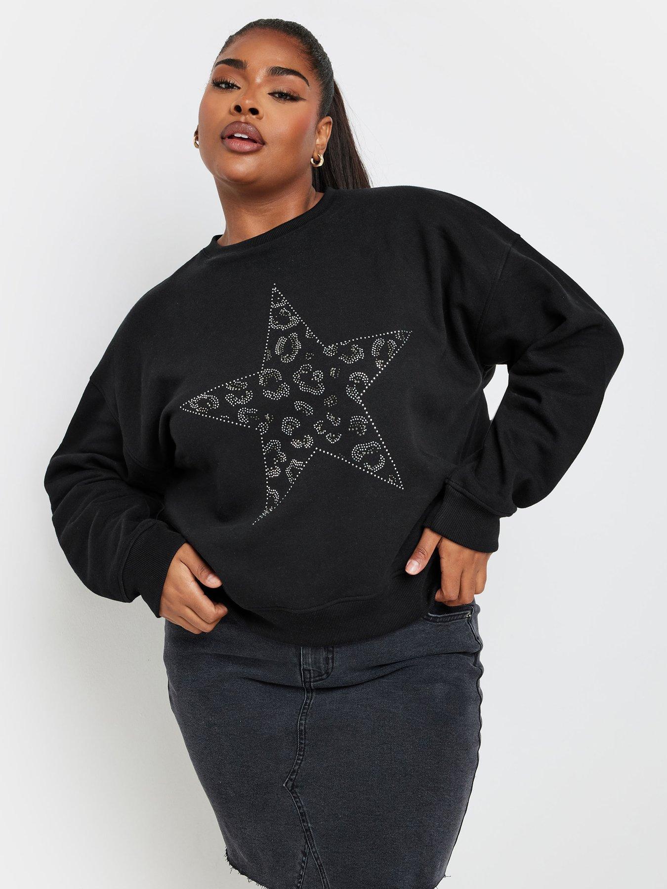 yours-curve-diamante-leopard-sweatshirt-black