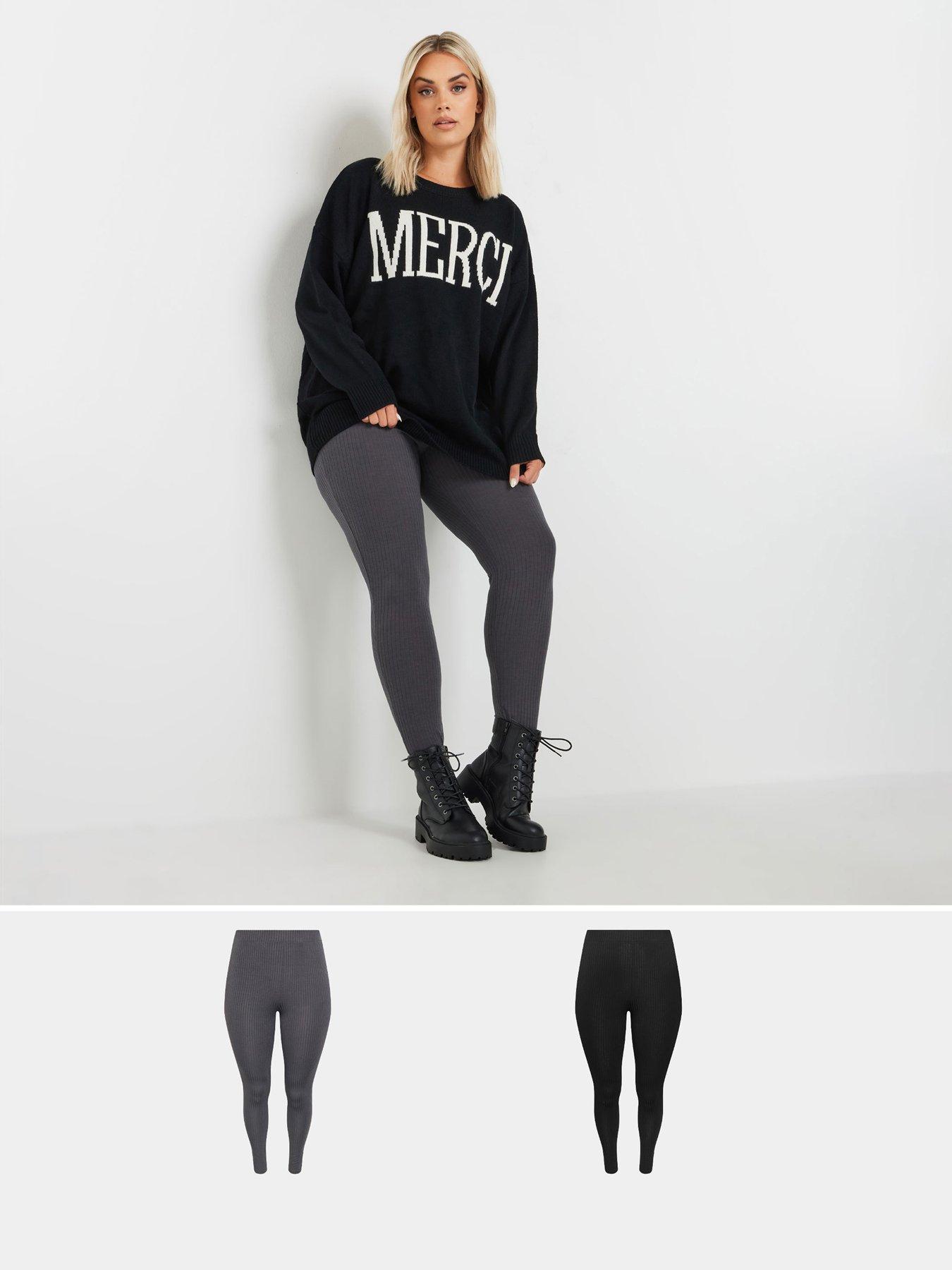 Yours Curve 2 Pack Ribbed Legging - Black