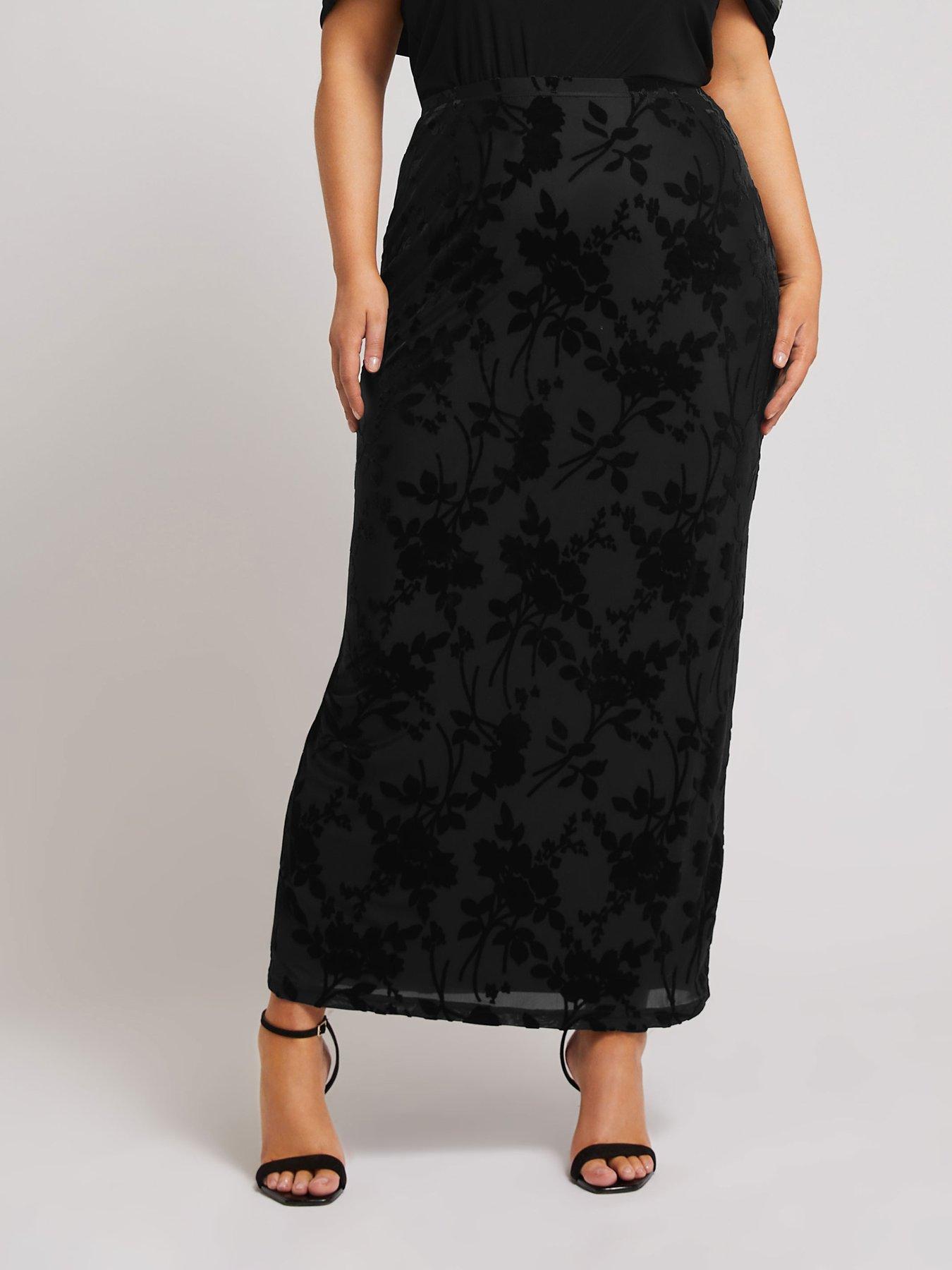 yours-curve-burn-out-velour-column-skirt-blackfront