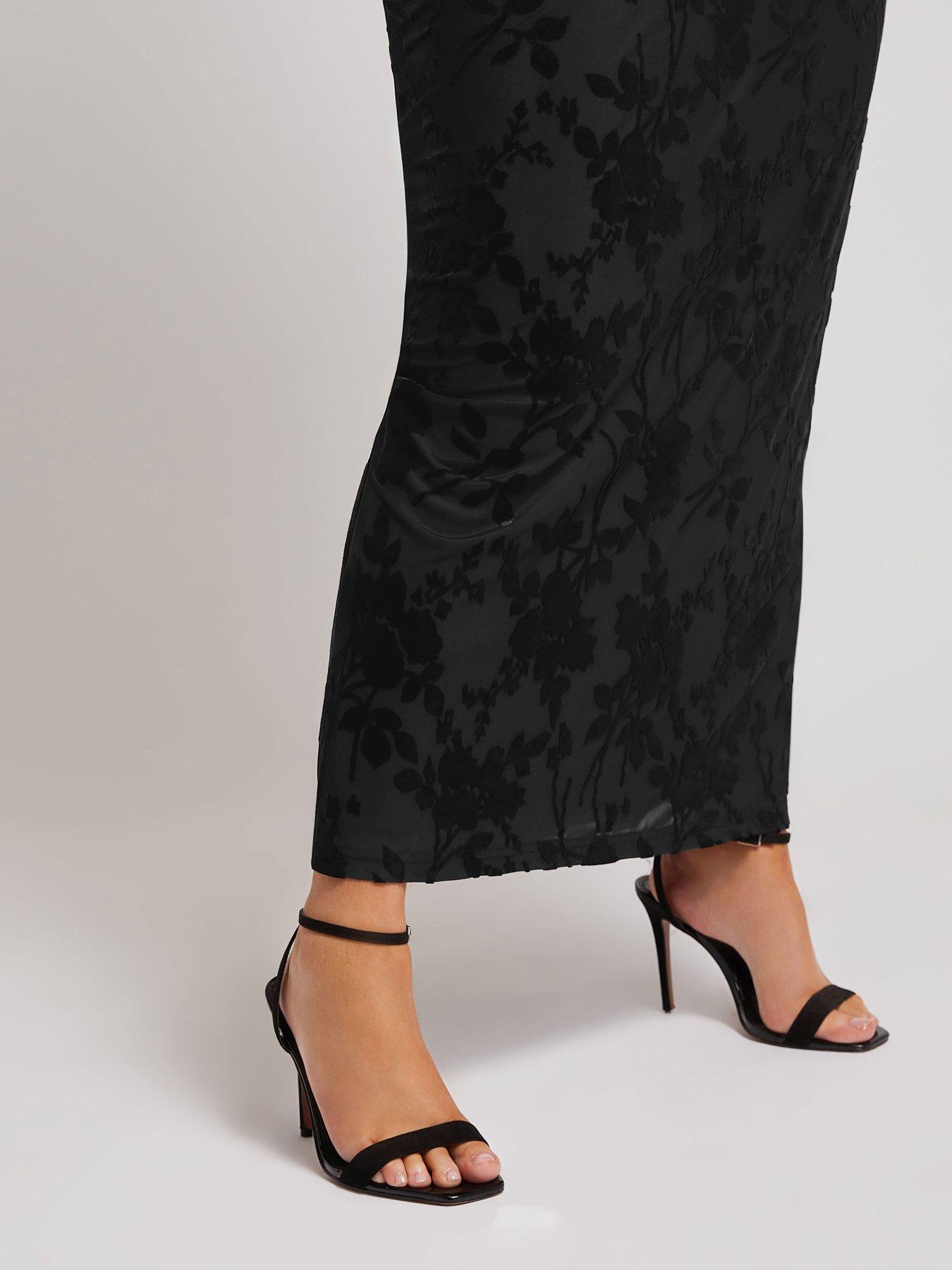 yours-curve-burn-out-velour-column-skirt-blackoutfit